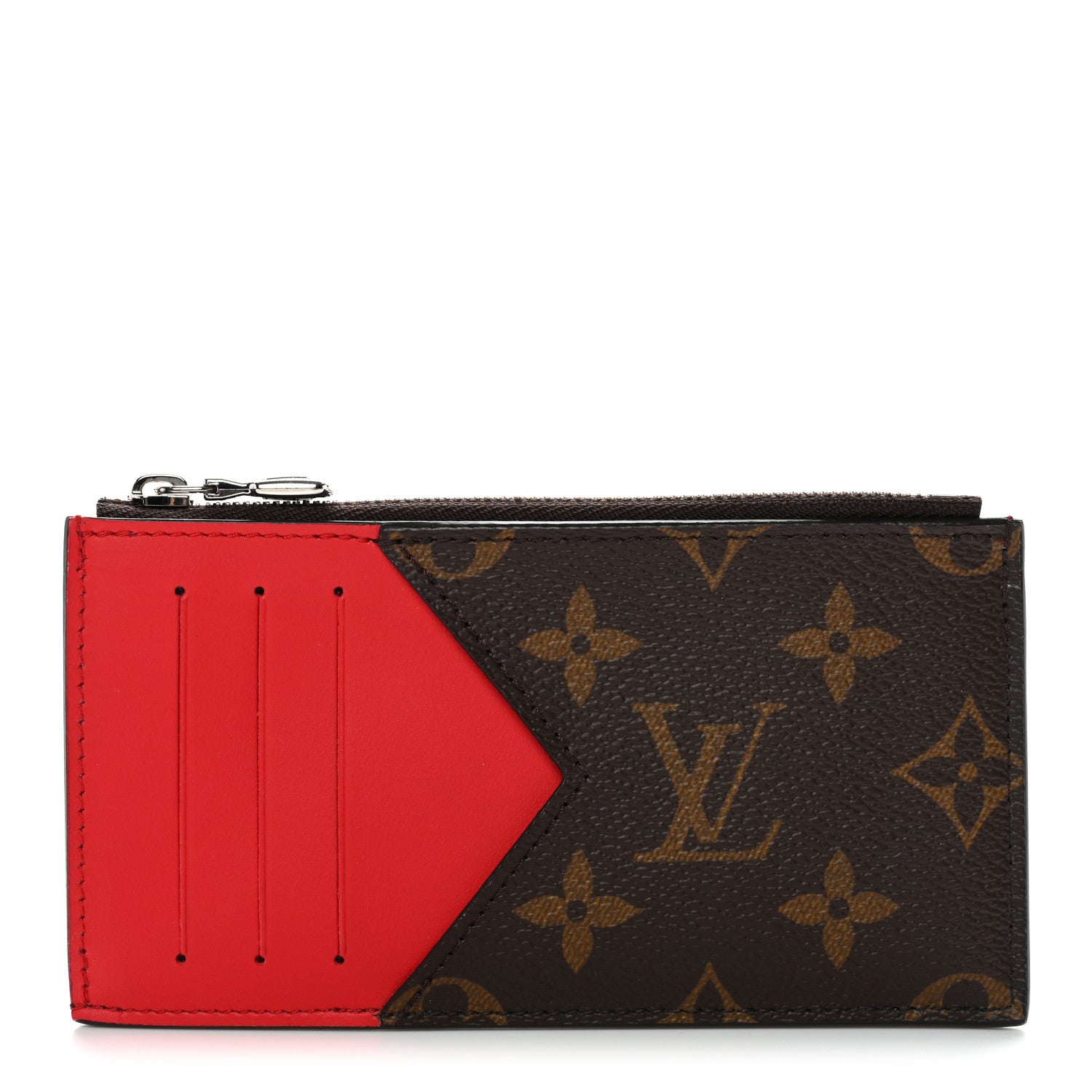 Monogram Calfskin Coin Card Holder Red