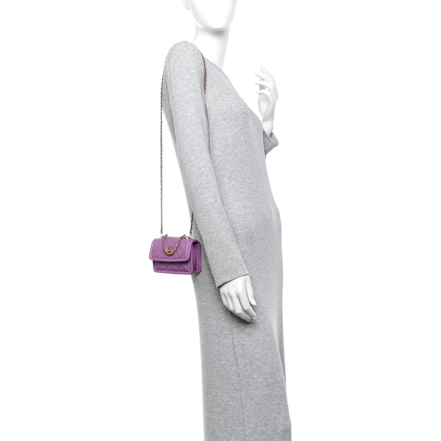 Shiny Lambskin Quilted Extra Mini Flap Purple