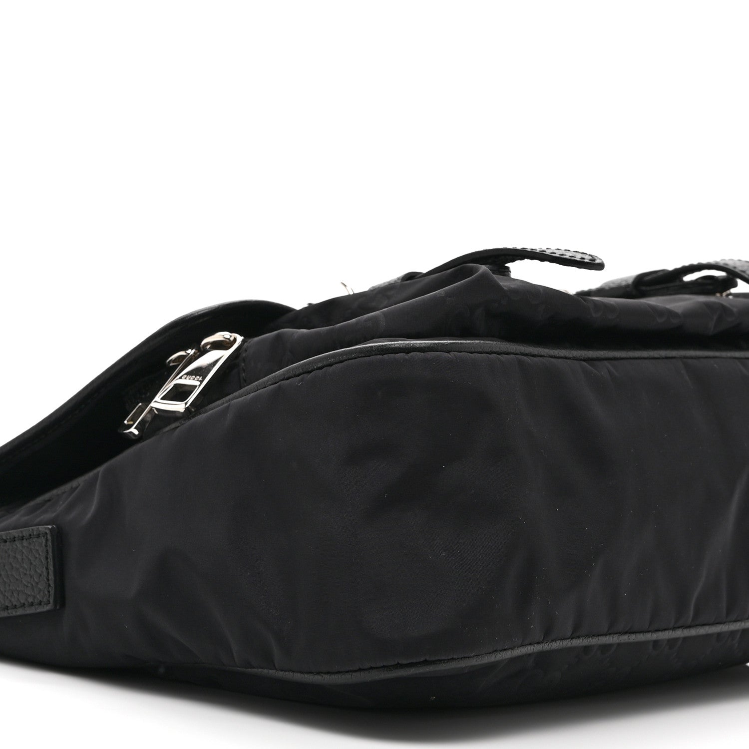 Nylon Monogram Double Buckle Flap Messenger Bag Black
