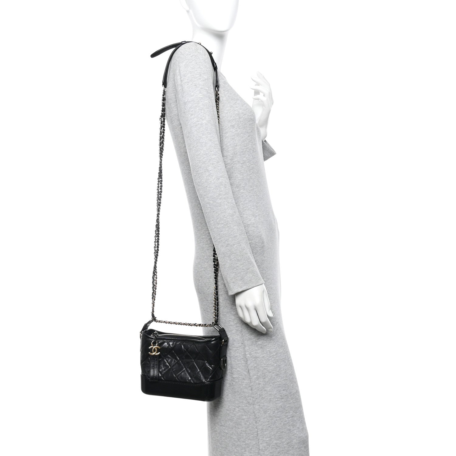 Aged Calfskin Quilted Small Gabrielle Hobo Black