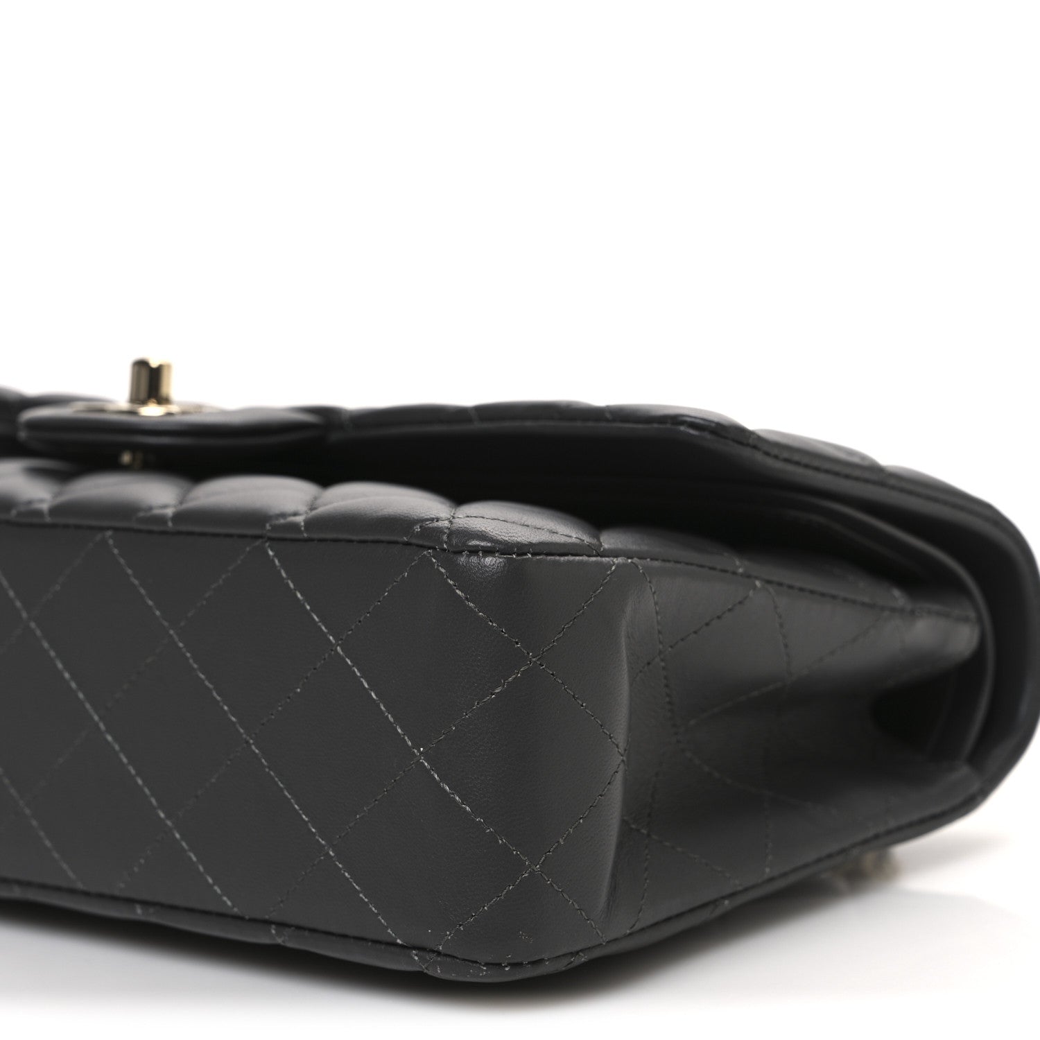 Lambskin Quilted Medium Double Flap Dark Grey