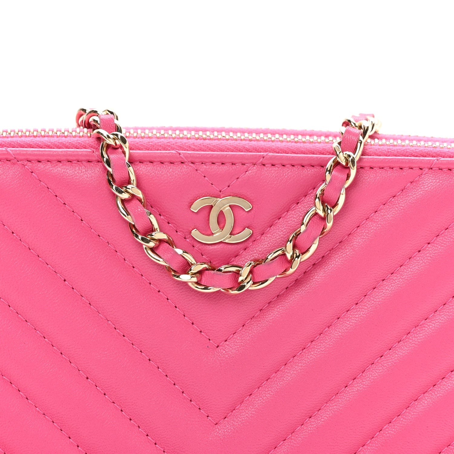 Lambskin Chevron Quilted Small Clutch With Chain Pink