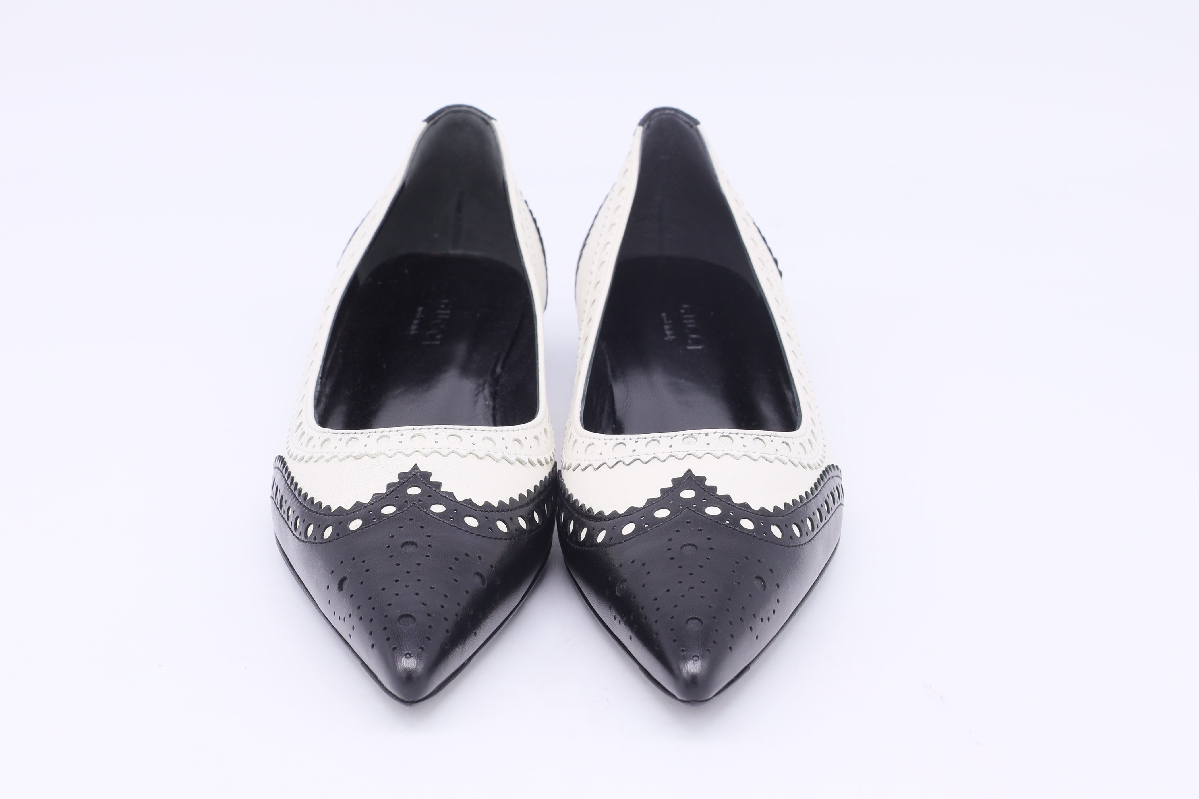 Women's Gucci Brogue Ballet Flats in White Leather