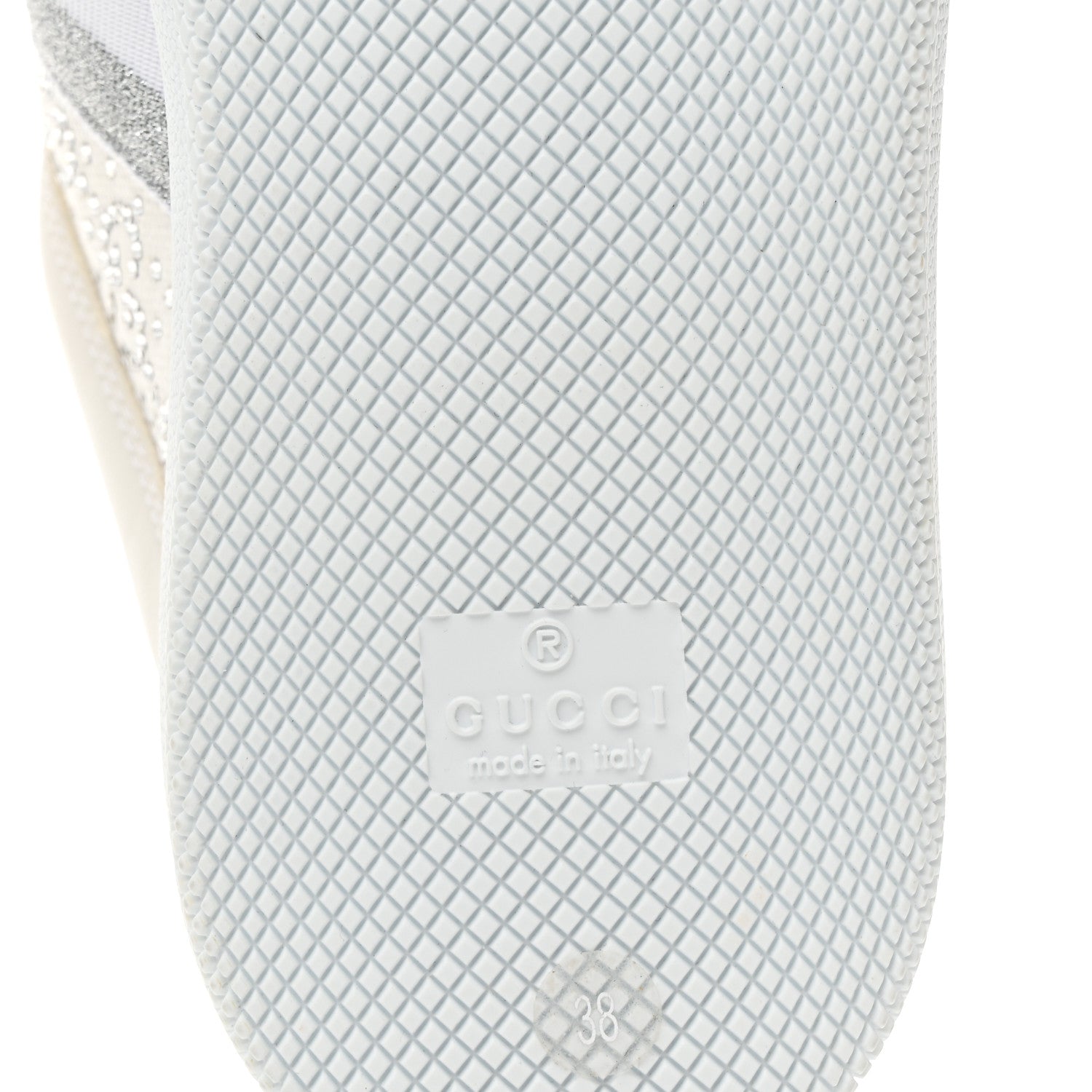 Calfskin GG Supreme Crystals Web Screener Sneakers 38 White Silver