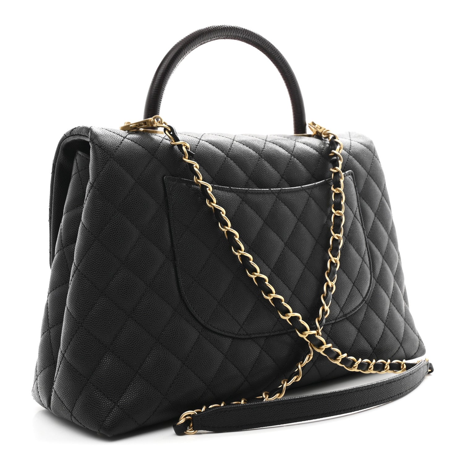 Caviar Lizard Quilted Medium Coco Handle Flap Black