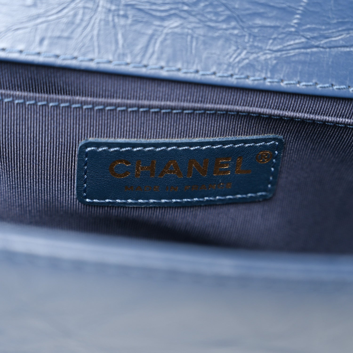 Aged Calfskin Quilted Medium Chain Detail Boy Flap Blue
