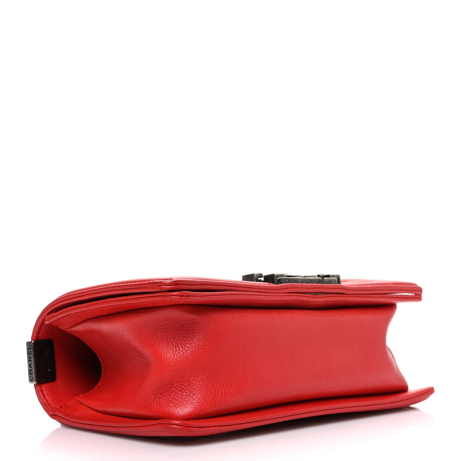 Calfskin Double Stitch Small Boy Flap Red