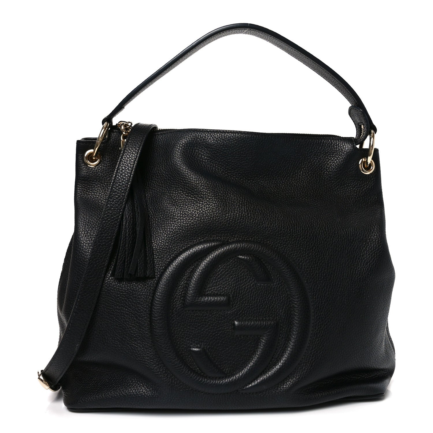 Pebbled Calfskin Large Soho Hobo Black