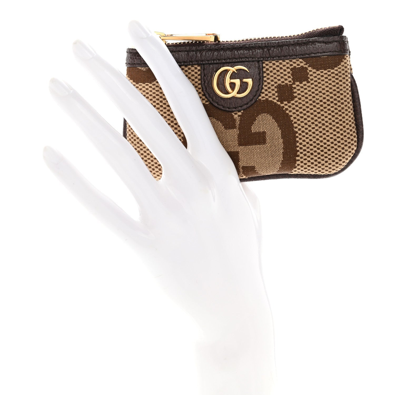 Monogram Jumbo GG Textured Dollar Calfskin Ophidia Key Case Camel Ebony New Acero