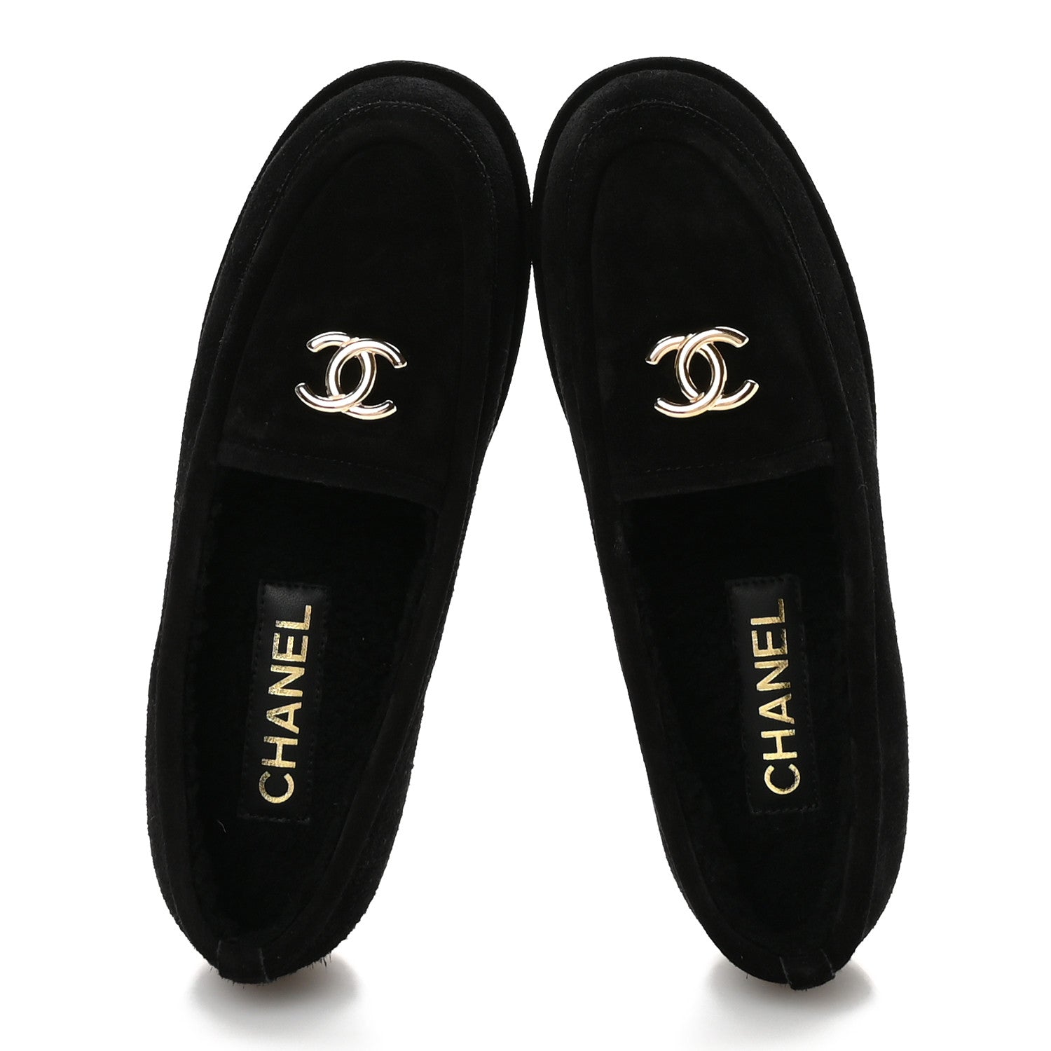 Suede Calfskin CC Mocassins 38 Black