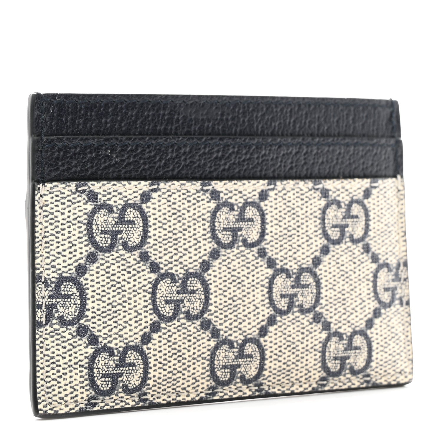 GG Supreme Monogram Textured Dollar Calfskin Web Ophidia Card Holder Beige Blue