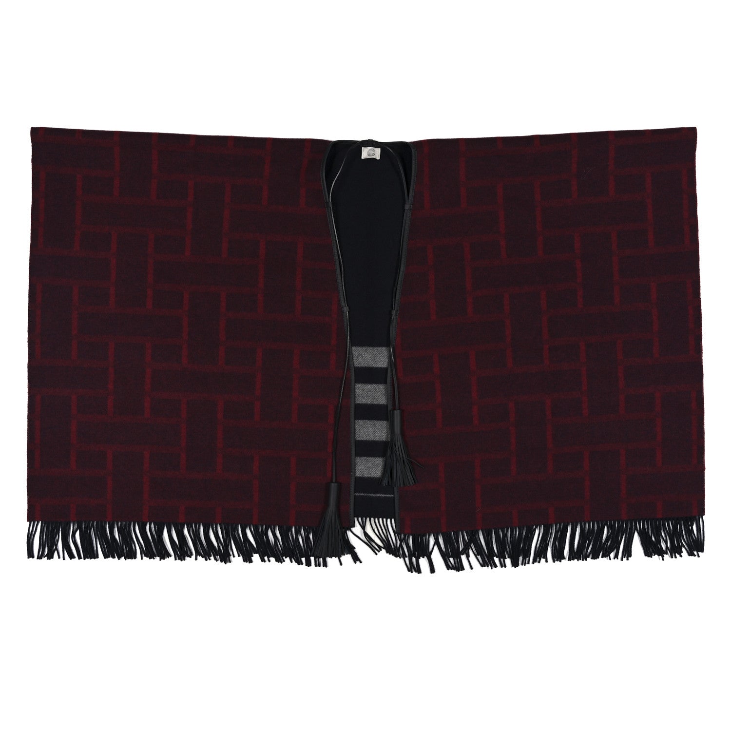 Wool Cashmere Sikkim Calfskin Quadrille Poncho Navy Rouge H