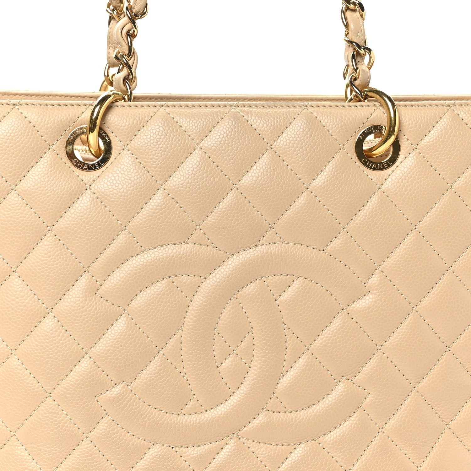 Caviar Quilted Grand Shopping Tote GST Beige Clair