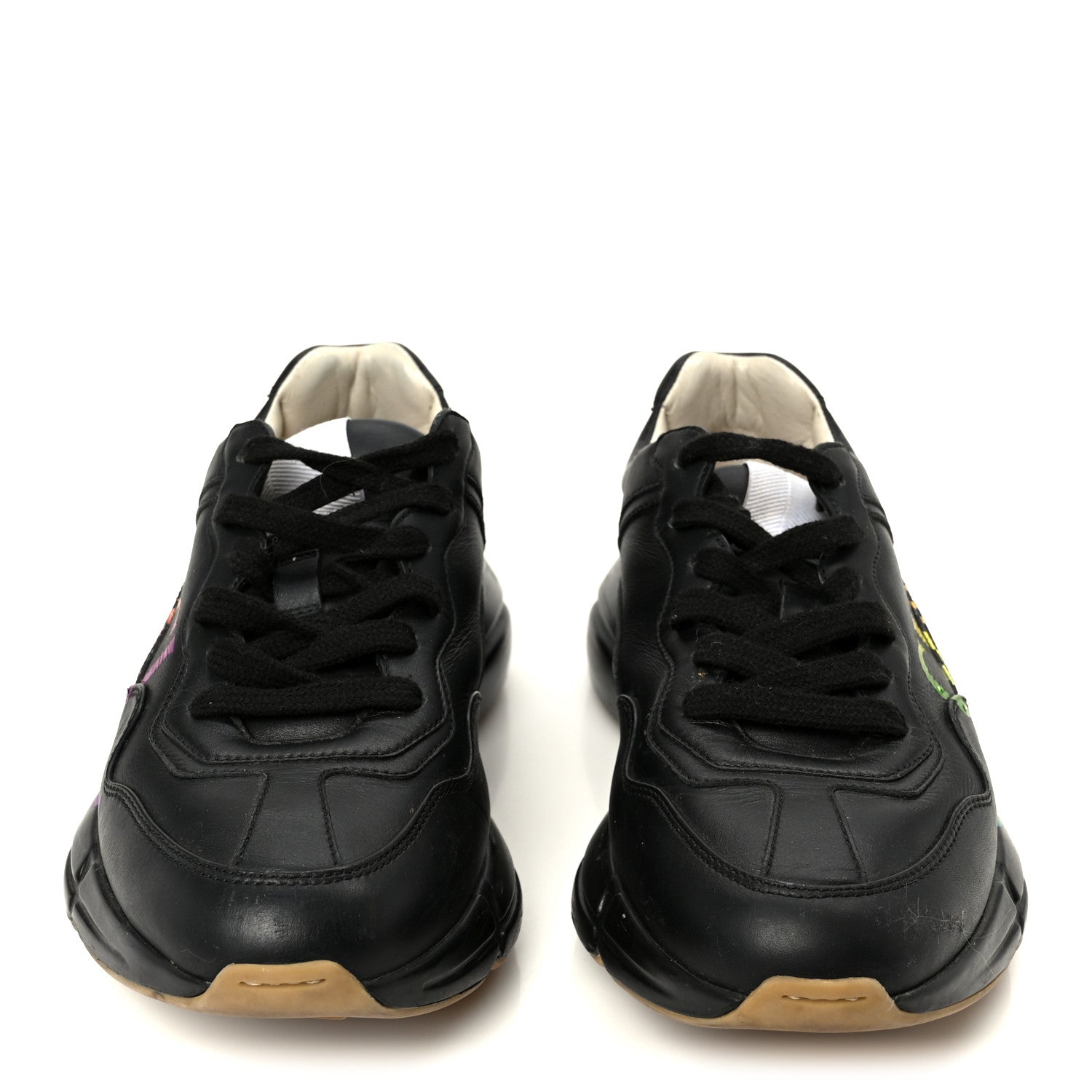 Calfskin Iridescent Logo Womens Rhyton Sneakers 38 Black