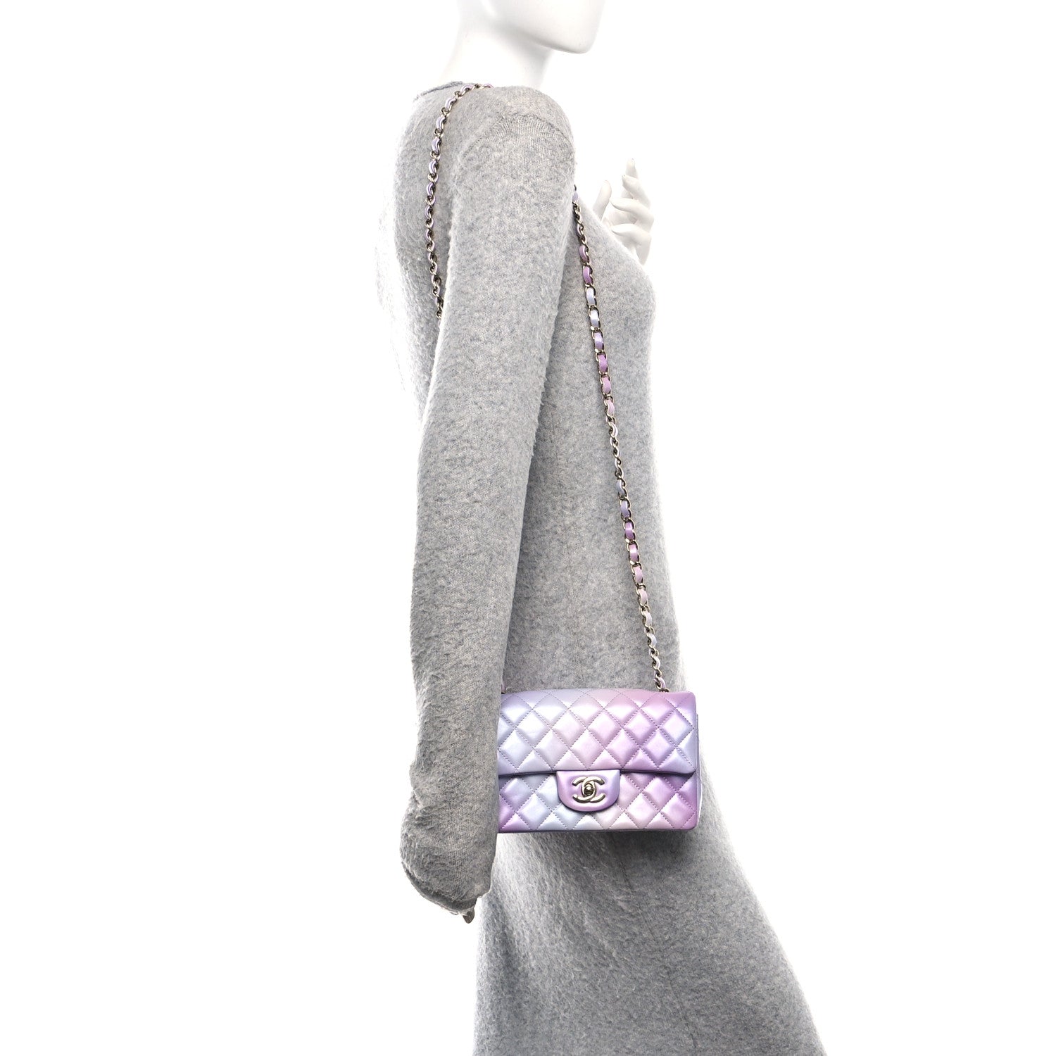 Calfskin Quilted Cloudy Tie Dye Mini Rectangular Flap Purple Blue Pink