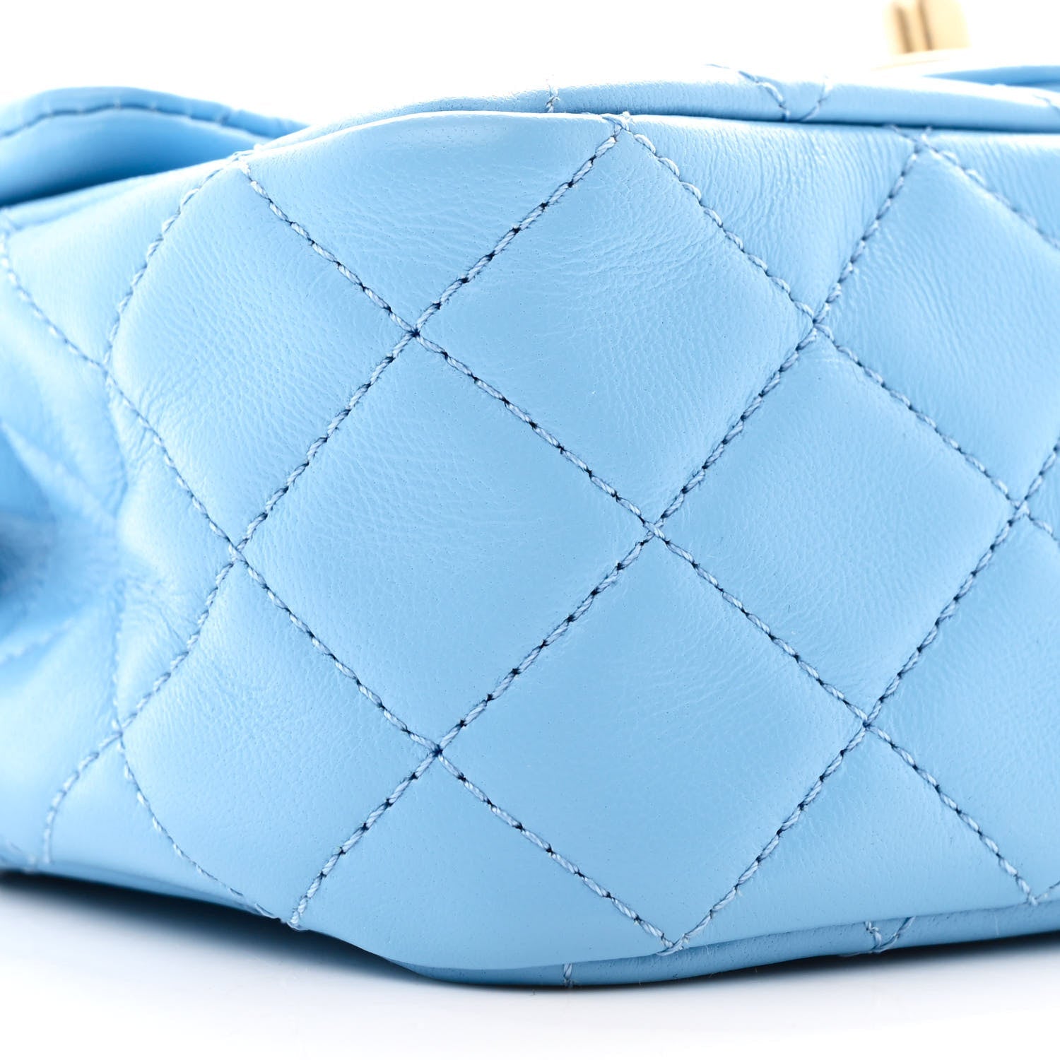 Lambskin Quilted Mini Pearl Crush Flap Light Blue