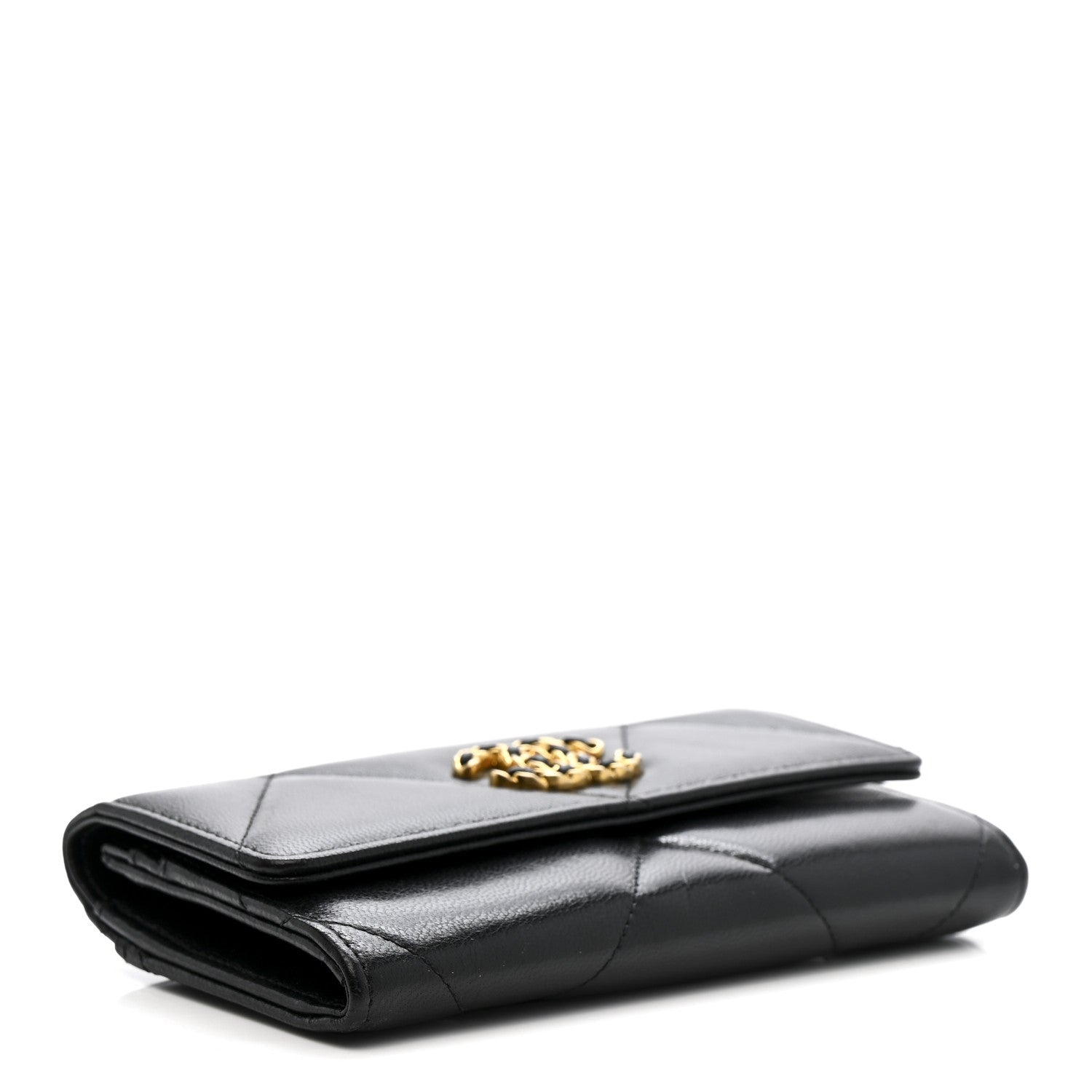 Lambskin Quilted Chanel 19 Flap Wallet Black