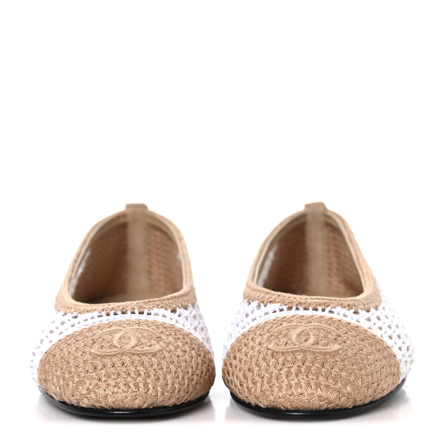Raffia Cap Toe Ballerina Flats 37 White Beige