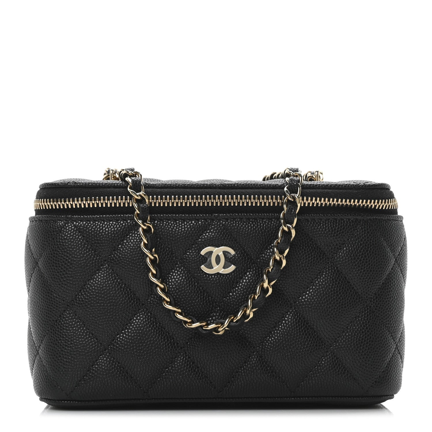 Caviar Quilted Small Vanity Case With Chain Black