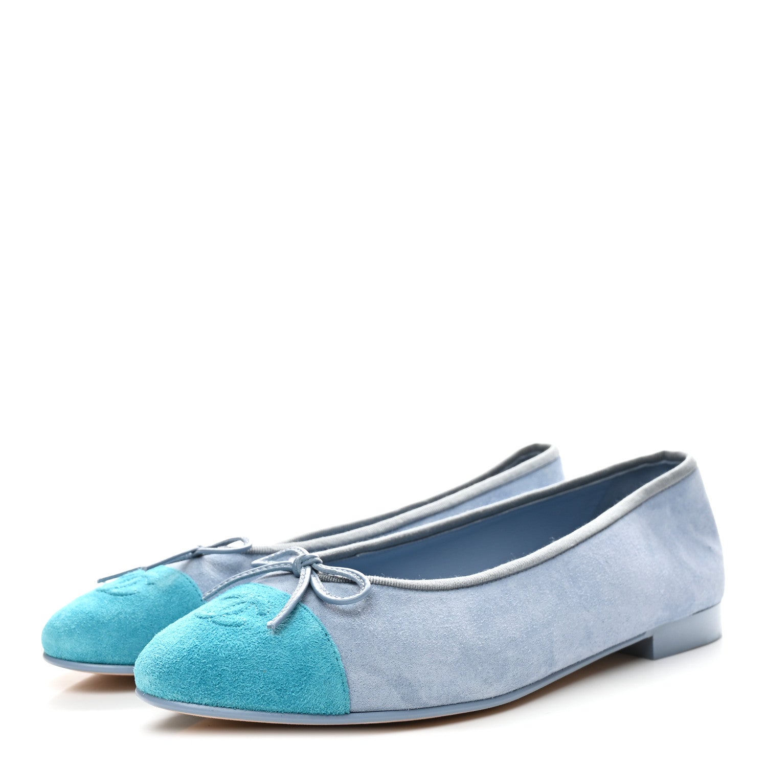 Suede Calfskin Cap Toe CC Ballerina Flats 40.5 Light Blue Turquoise