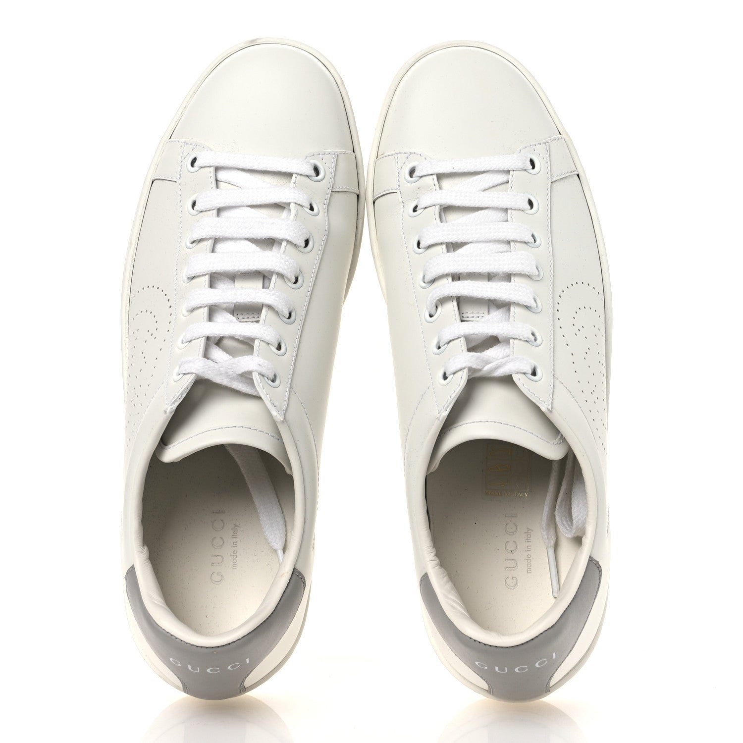 Calfskin Interlocking G Perforated Womens Ace Sneakers 38.5 White Grey Sky
