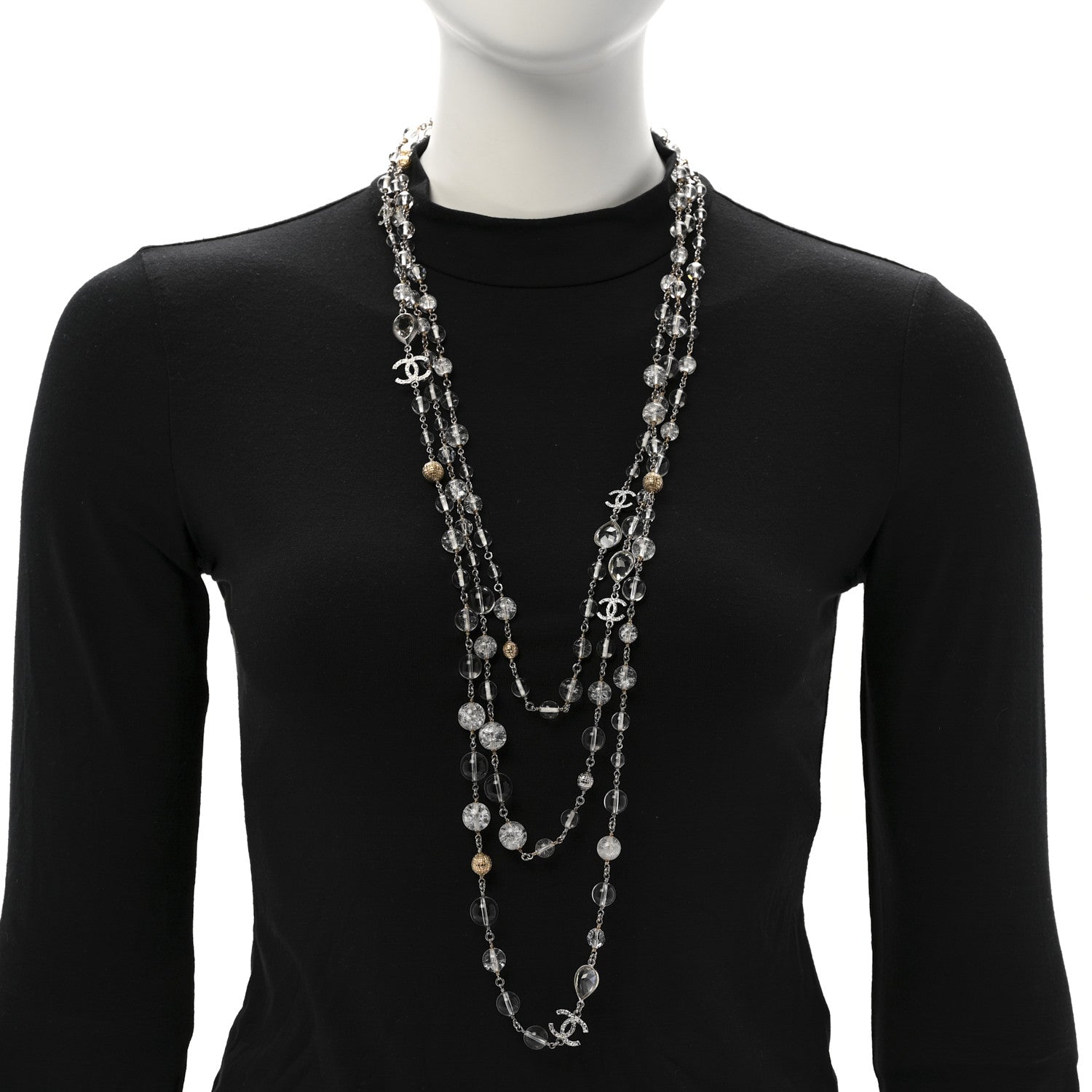 Gripoix Glass Bead CC Metiers d'Art Paris Salzburg Long Necklace Silver