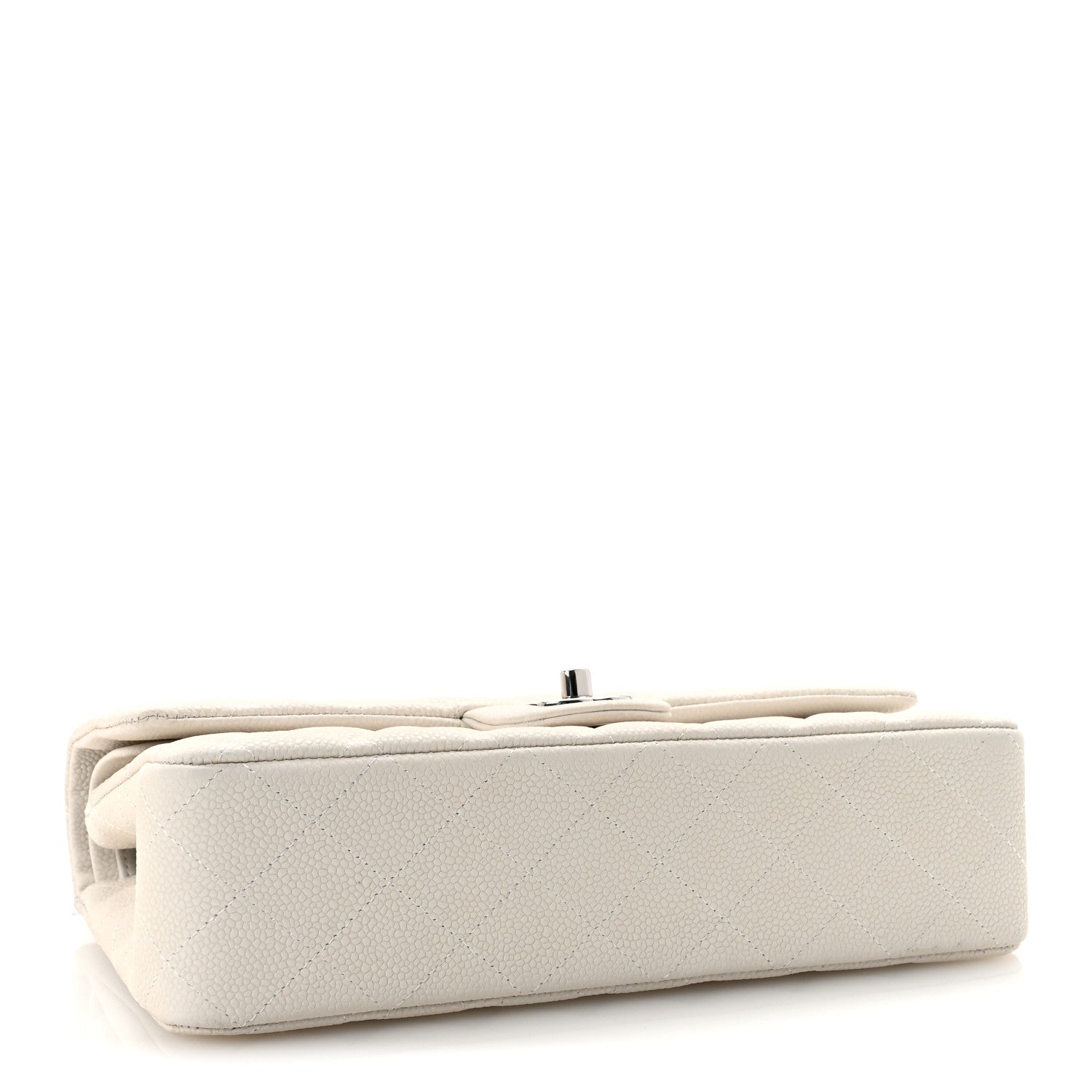 Iridescent Caviar Quilted Medium Double Flap Off White