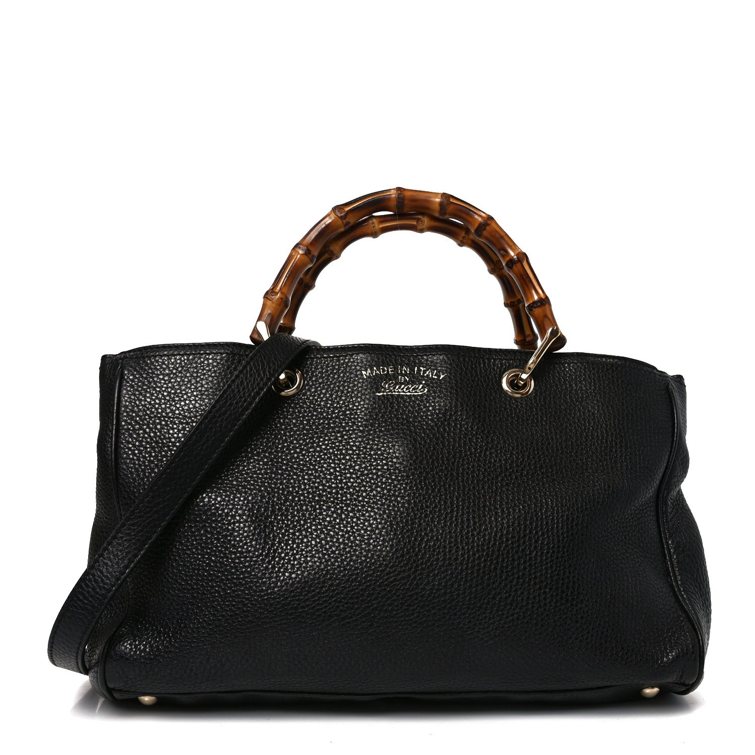 Pebbled Calfskin Medium Bamboo Shopper Tote Black