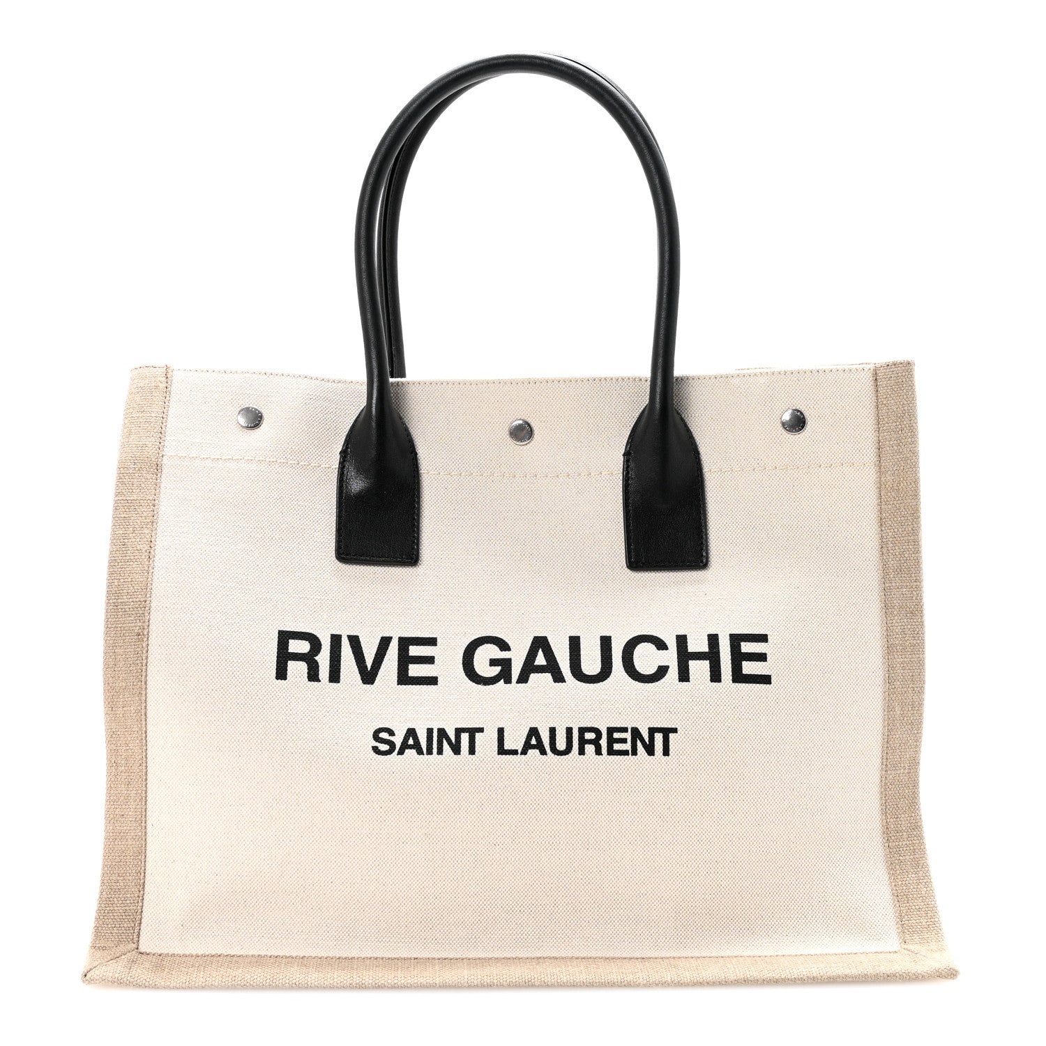 Linen Calfskin Small Rive Gauche Tote Greggio Natural