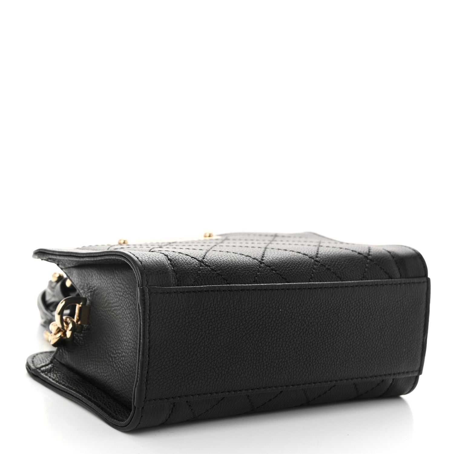 Grained Calfskin Stitched Mini Label Click Shopper Tote Black
