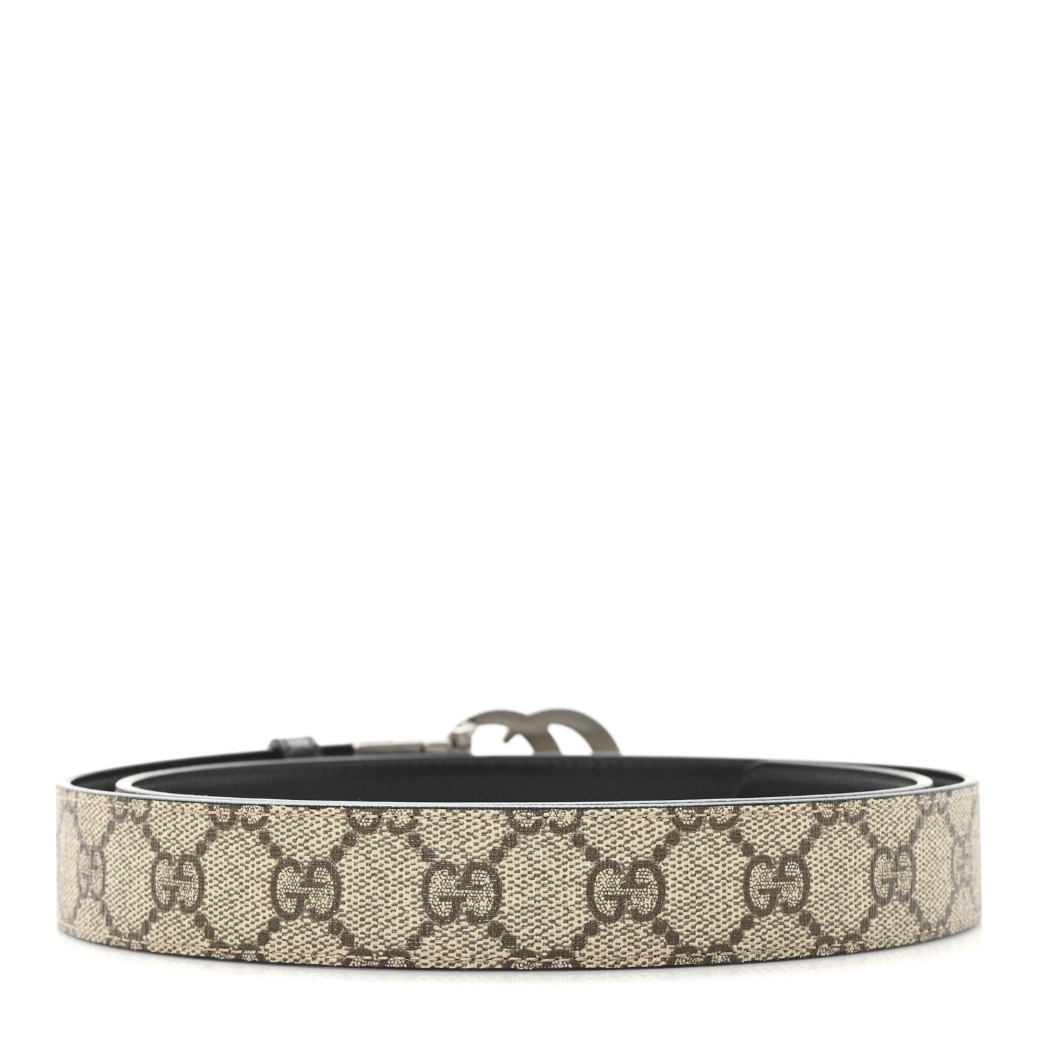 GG Supreme Monogram Plutone Calfskin Palladium Double G Reversible 30mm Belt 100 40 Beige Ebony Black