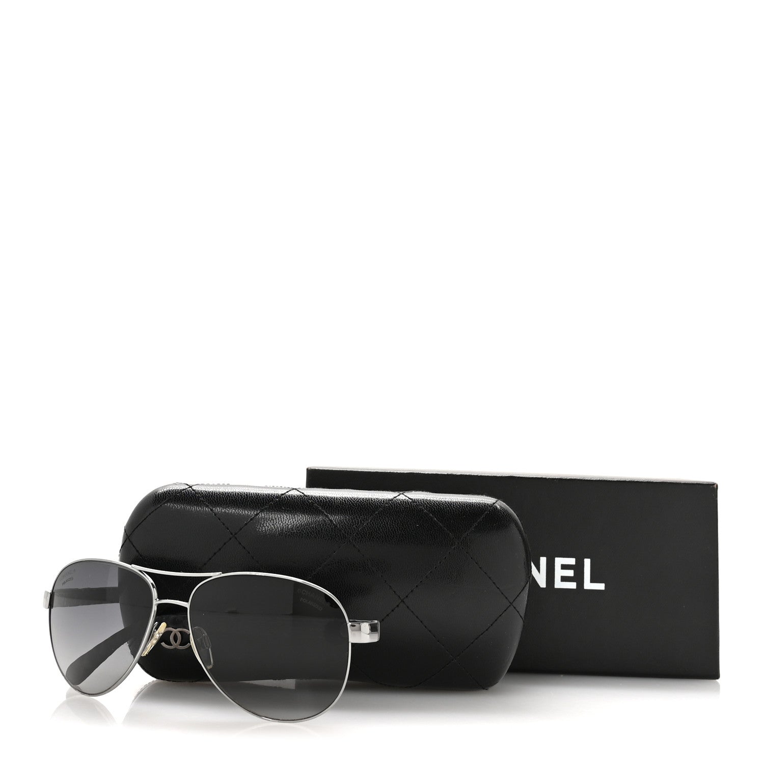 Metal Lambskin Quilted CC Pilot Summer Aviator Sunglasses 4204-Q Black Silver