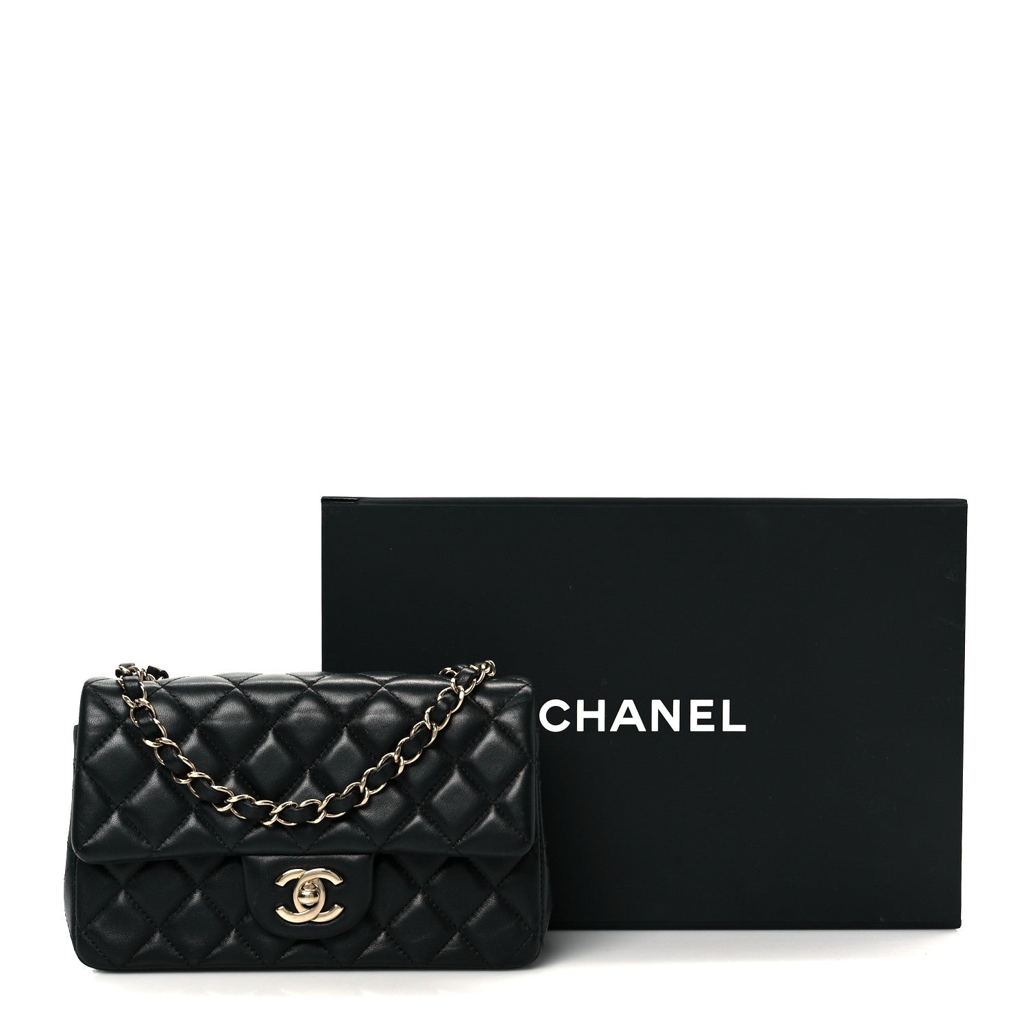 Lambskin Quilted Mini Rectangular Flap Black