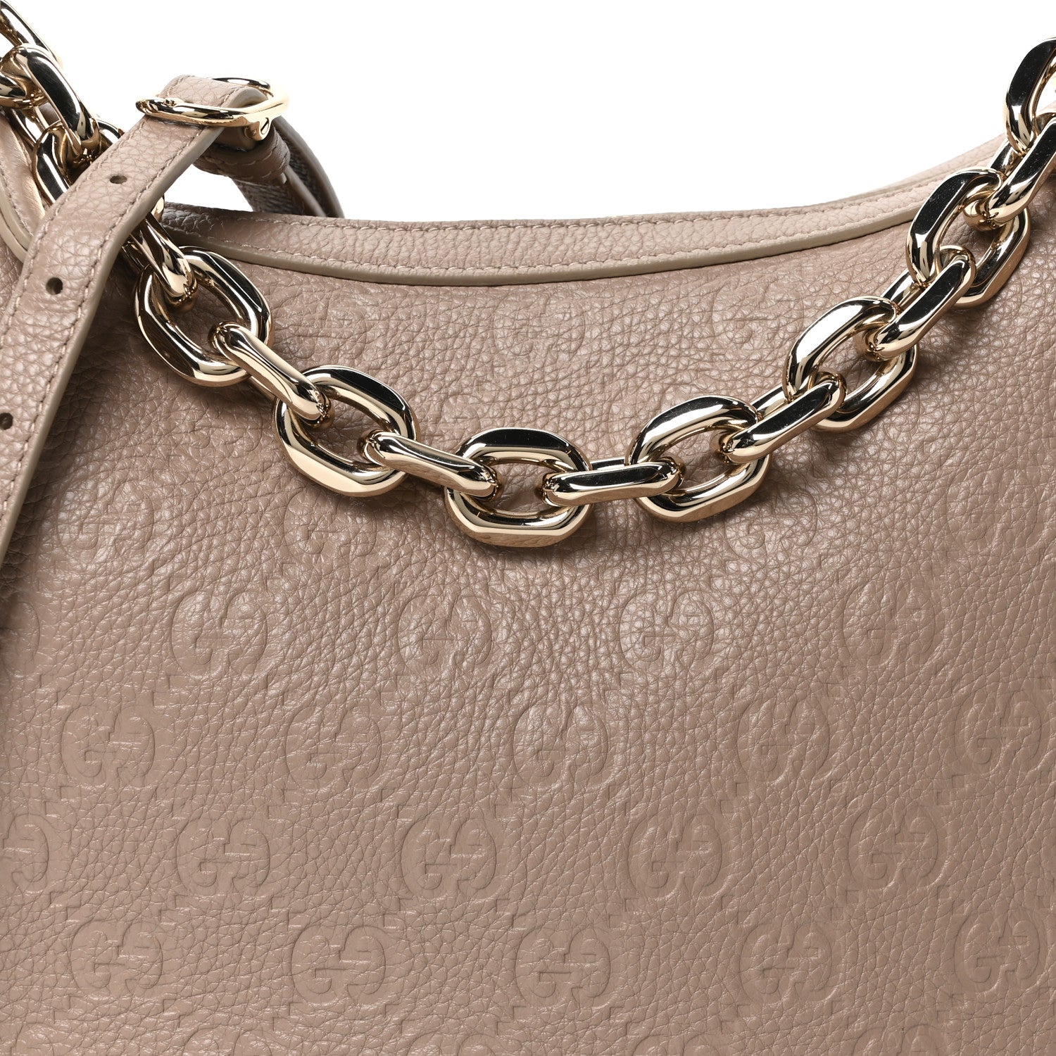 GG Grainy Calfskin Emblem Large Half Moon Shoulder Bag Taupe