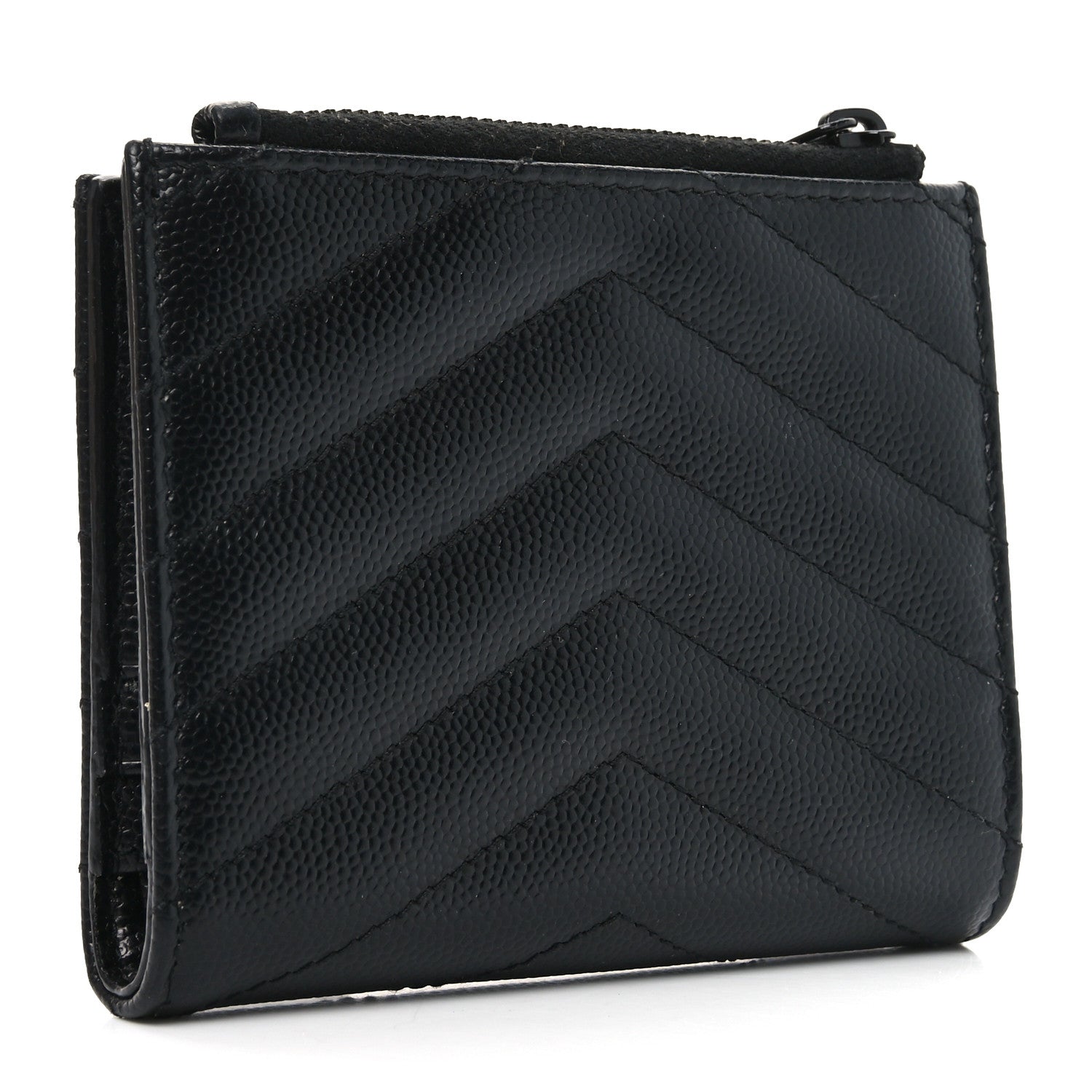 Grain De Poudre Matelasse Chevron Monogram Zipped Card Case Black