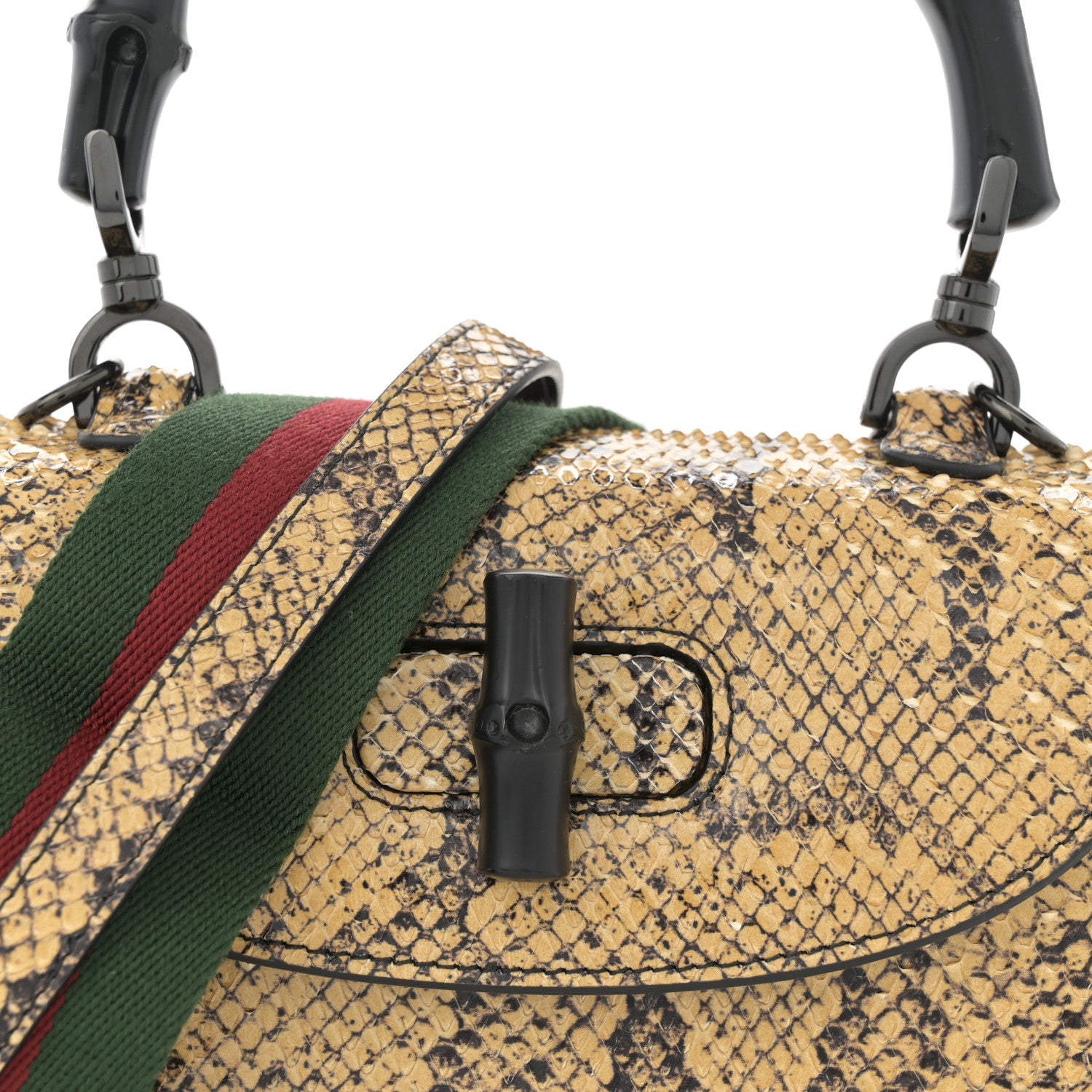 Snakeskin Small Bamboo 1947 Top Handle Bag Natural Black