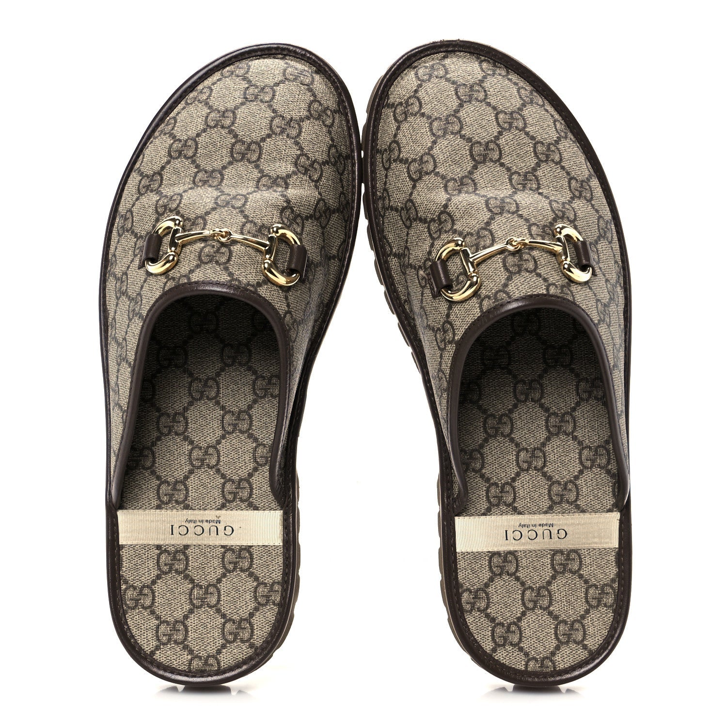 GG Supreme Monogram Miro Soft Calfskin Men's Horsebit Slippers 10 Beige Ebony New Acero