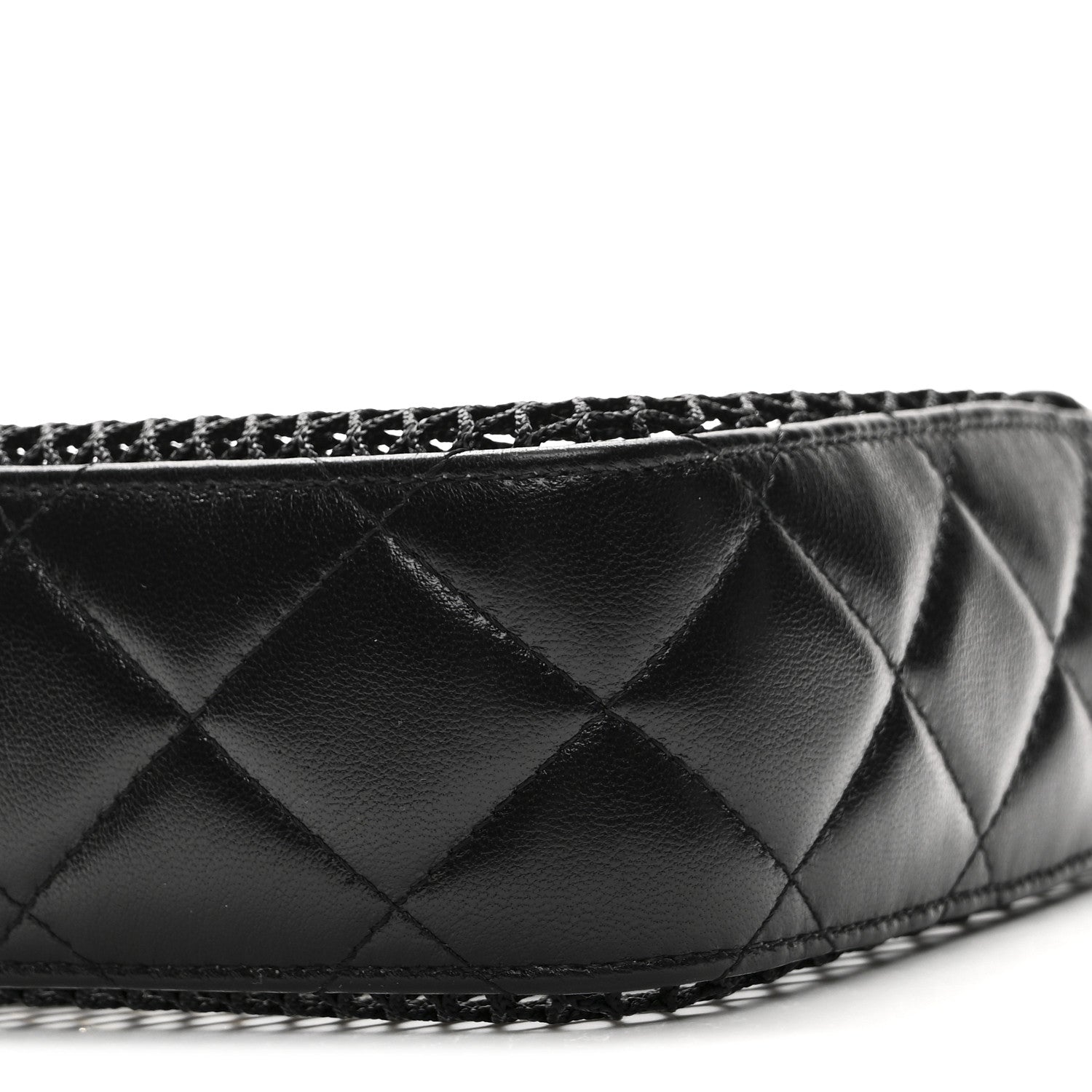 Mesh Shiny Lambskin Clutch With Chain  Black