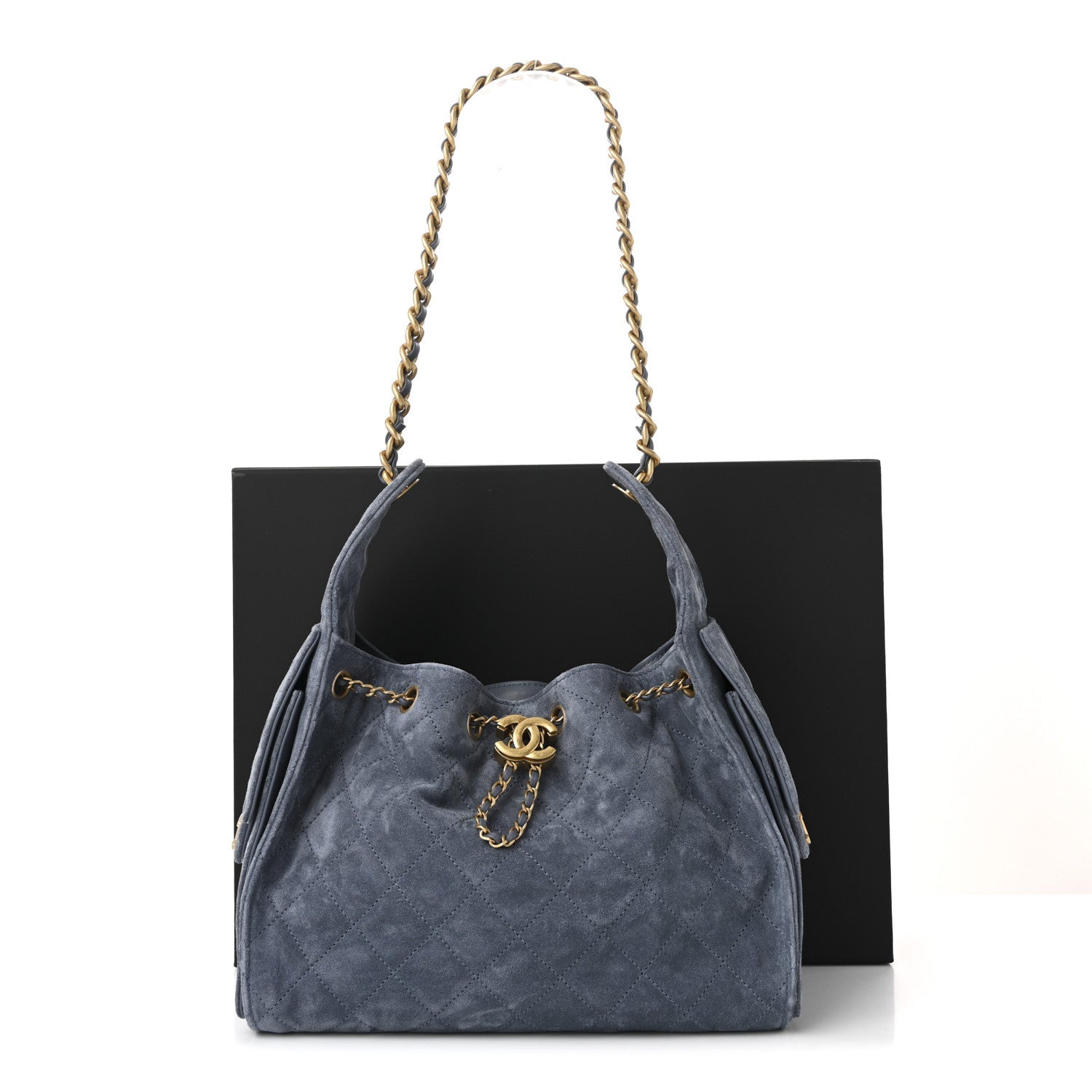 Suede Quilted Small Chanel 25 Handbag Blue