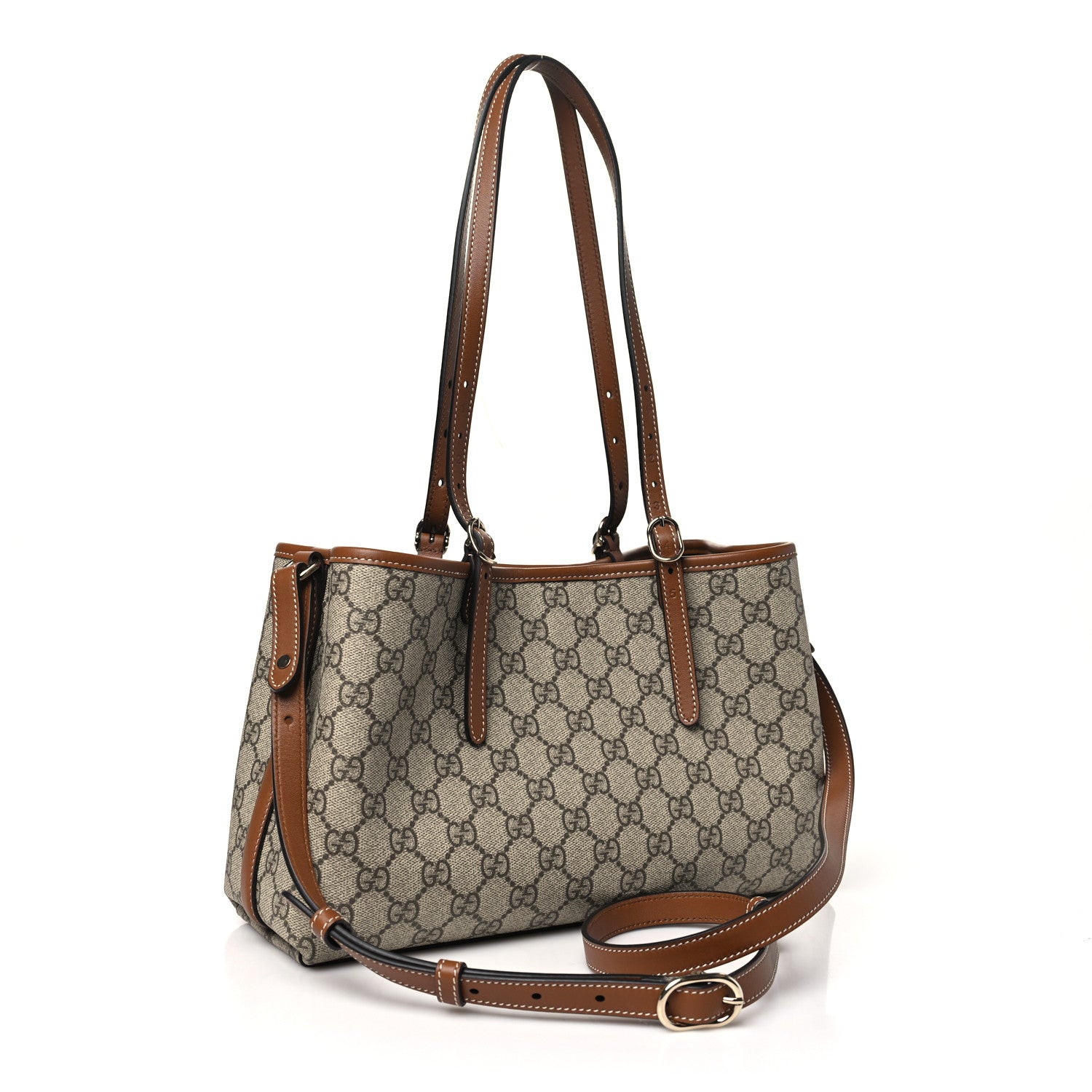 GG Supreme Monogram Emblem Medium Tote Bag Beige Dark Brown