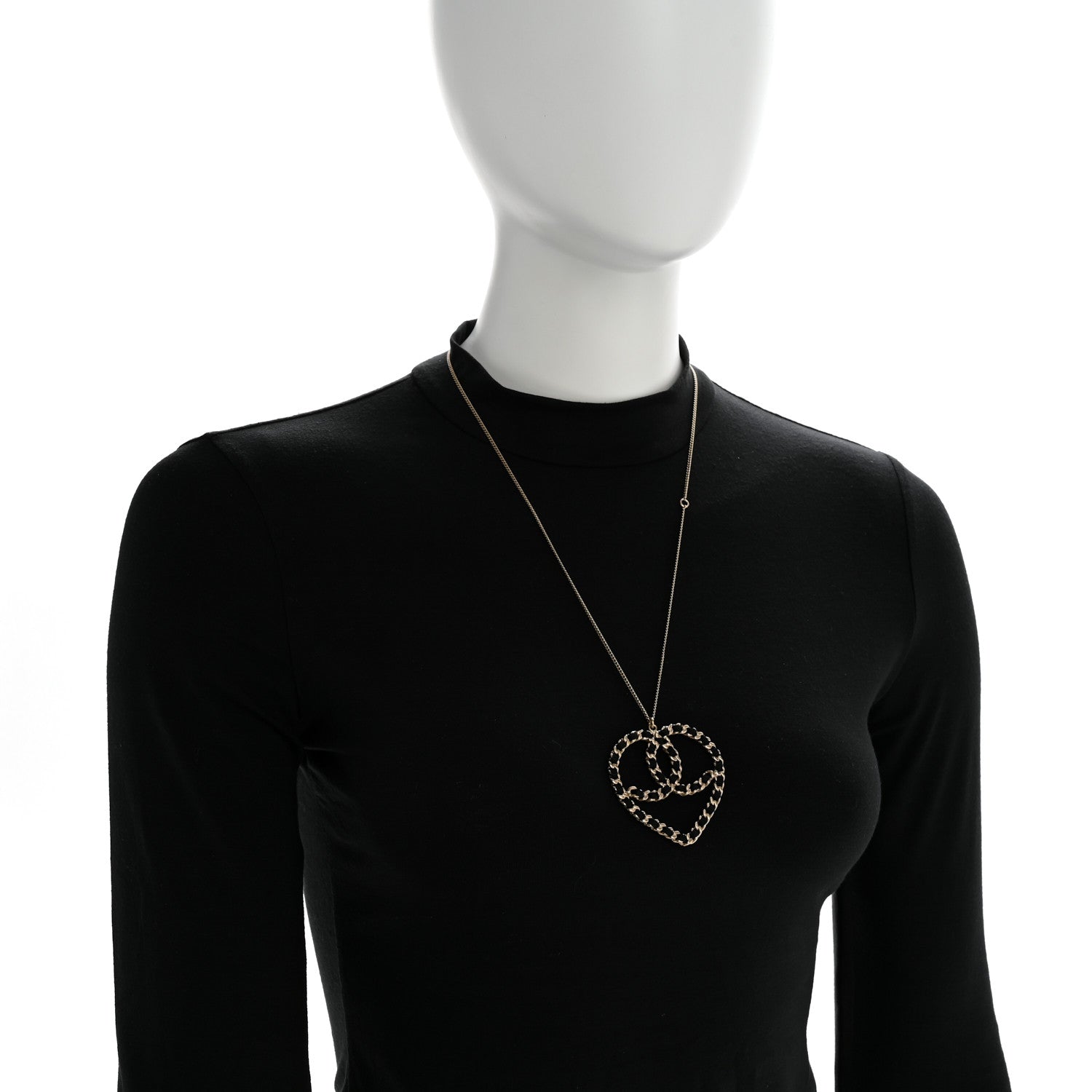 Satin CC Heart Chain Necklace Black Light Gold