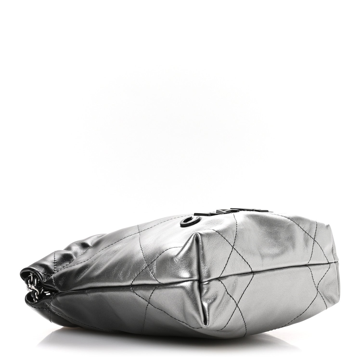 Metallic Shaded Calfskin Quilted Mini Chanel 22 Black Silver
