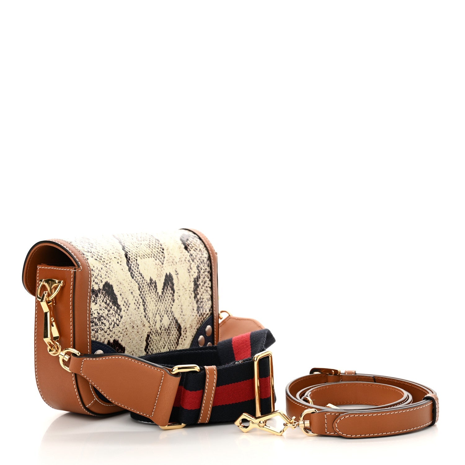 Snakeskin Studded Web Mini Horsebit 1955 Shoulder Bag Multicolor