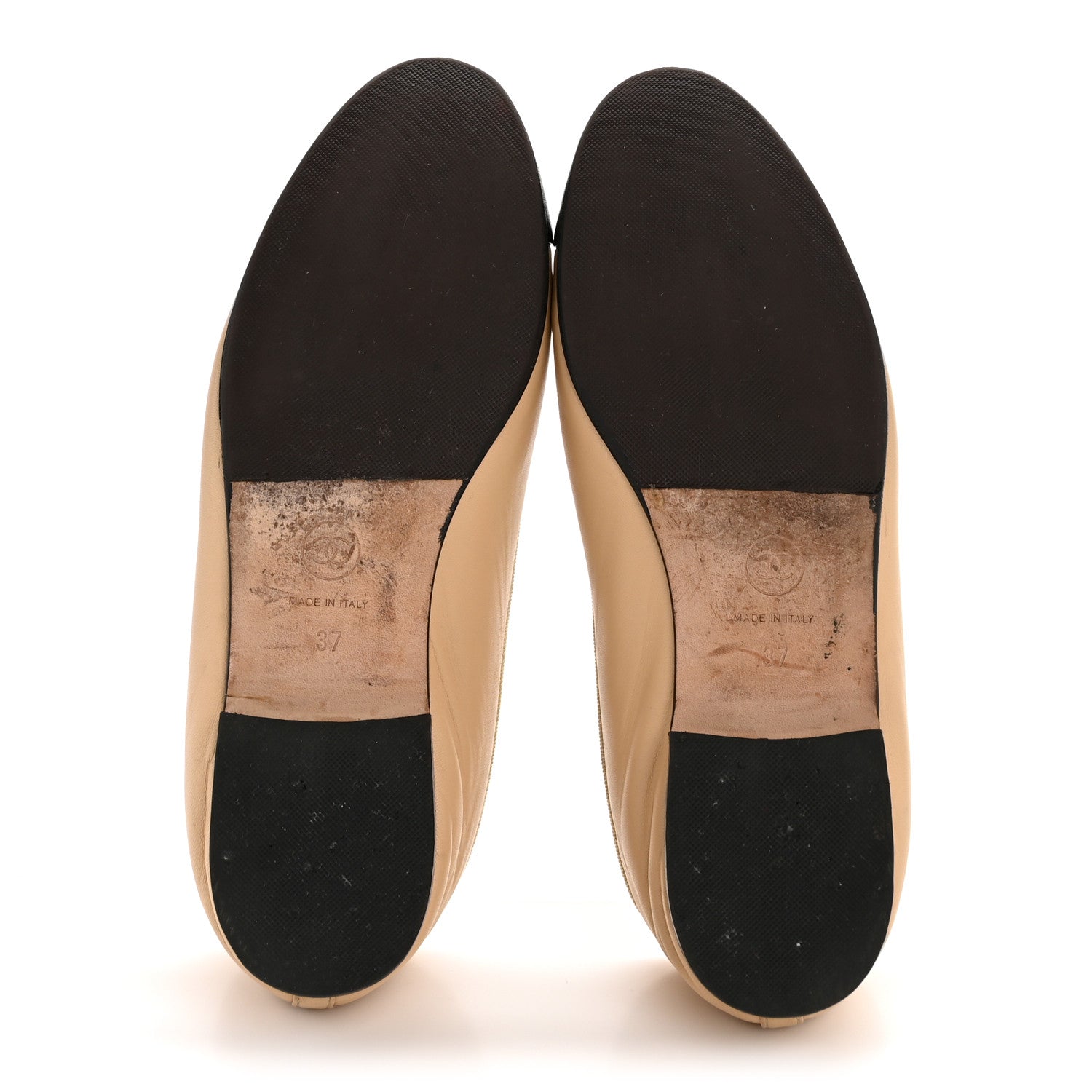 Lambskin Cap Toe CC Ballerina Flats 37 Beige Black