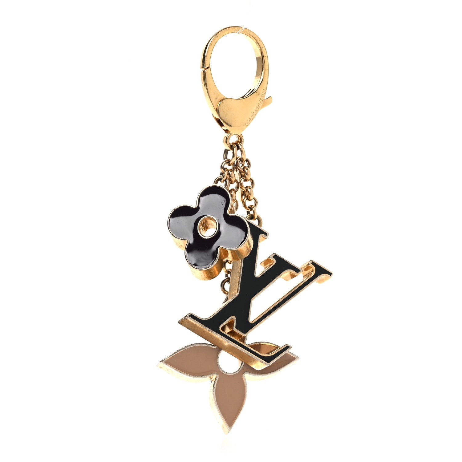 Metal Enamel Fleur De Monogram Bag Charm Dore