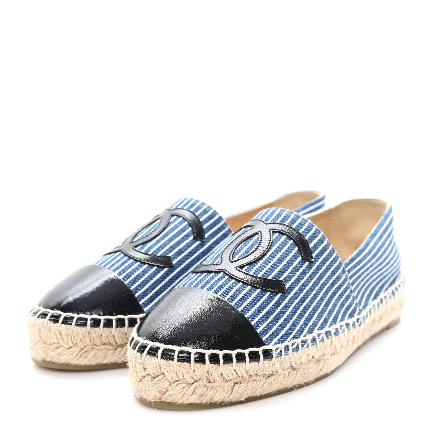 Canvas Striped Patent CC Espadrilles 35 Navy Black