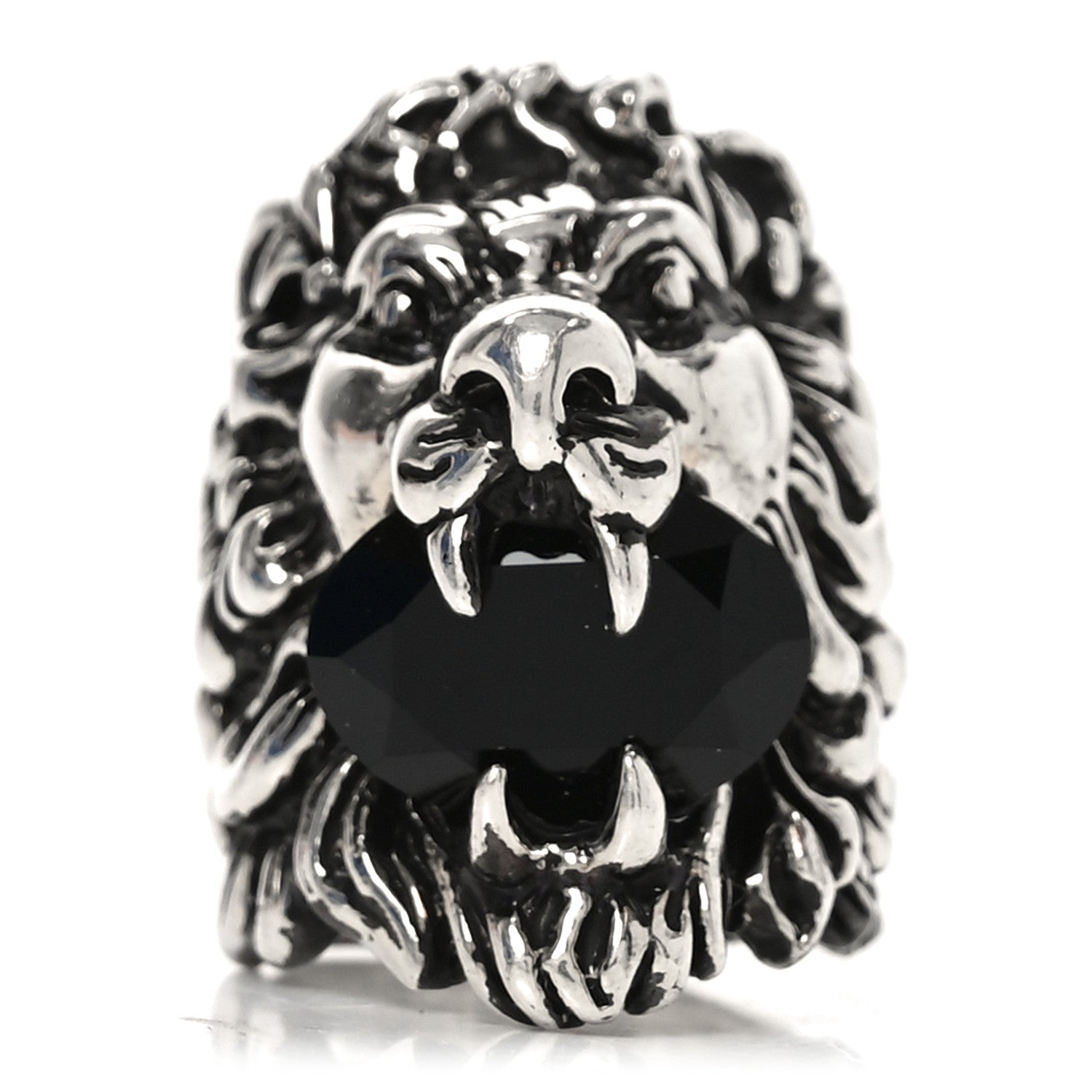 Metal Crystal Lion Head Ring  49 4.75 Black Aged Silver