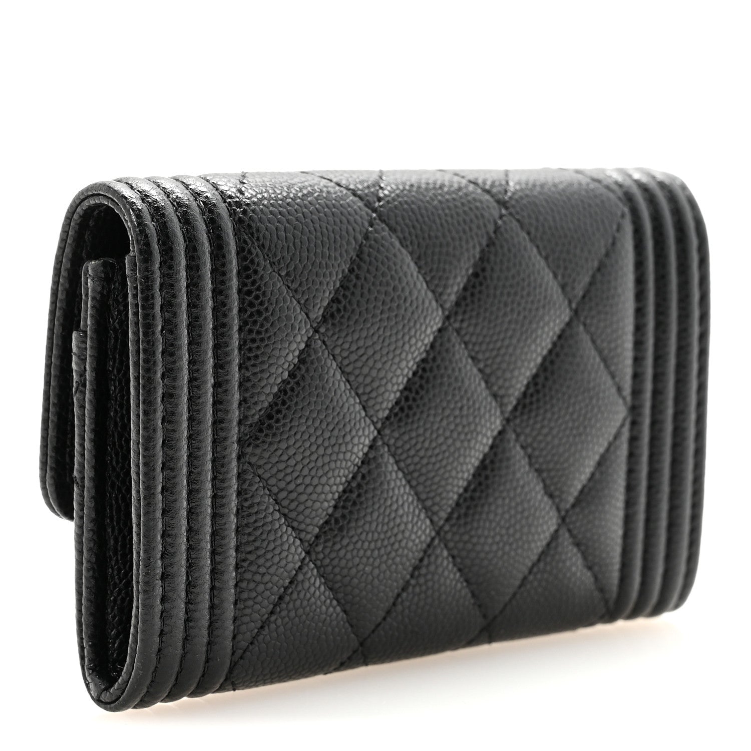 Caviar Quilted Boy Flap Card Holder Black