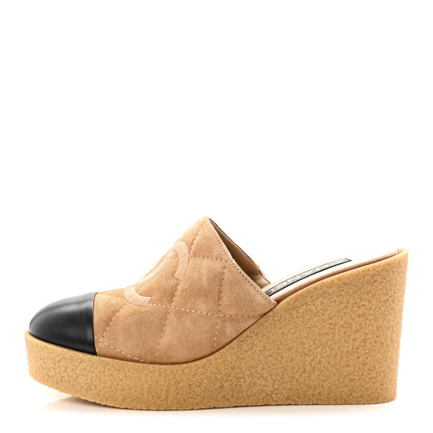 Suede Calfskin Lambskin Quilted CC Mules 40 Beige Black