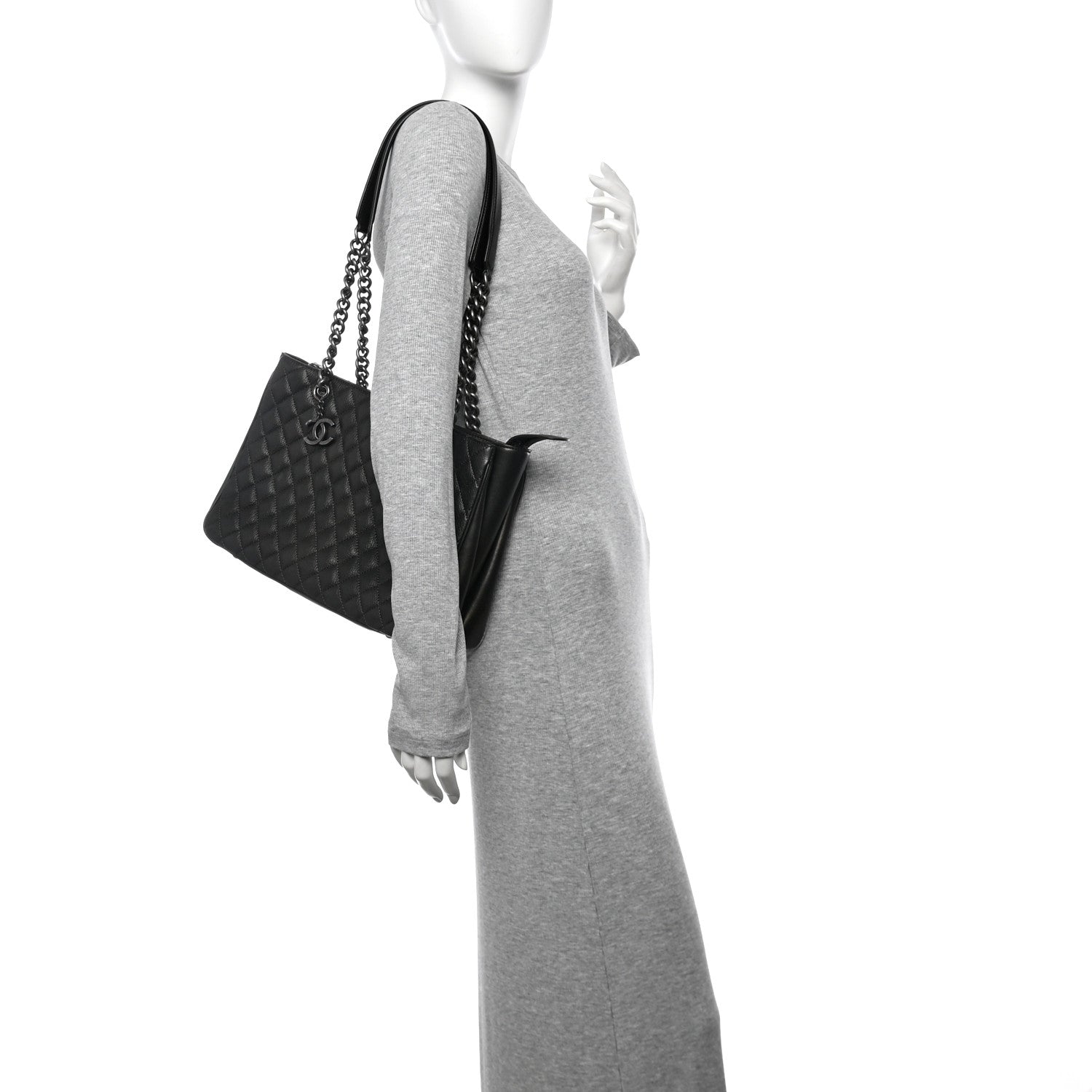 Metallic Goatskin Quilted Medium Rock In Rome Tote Charcoal